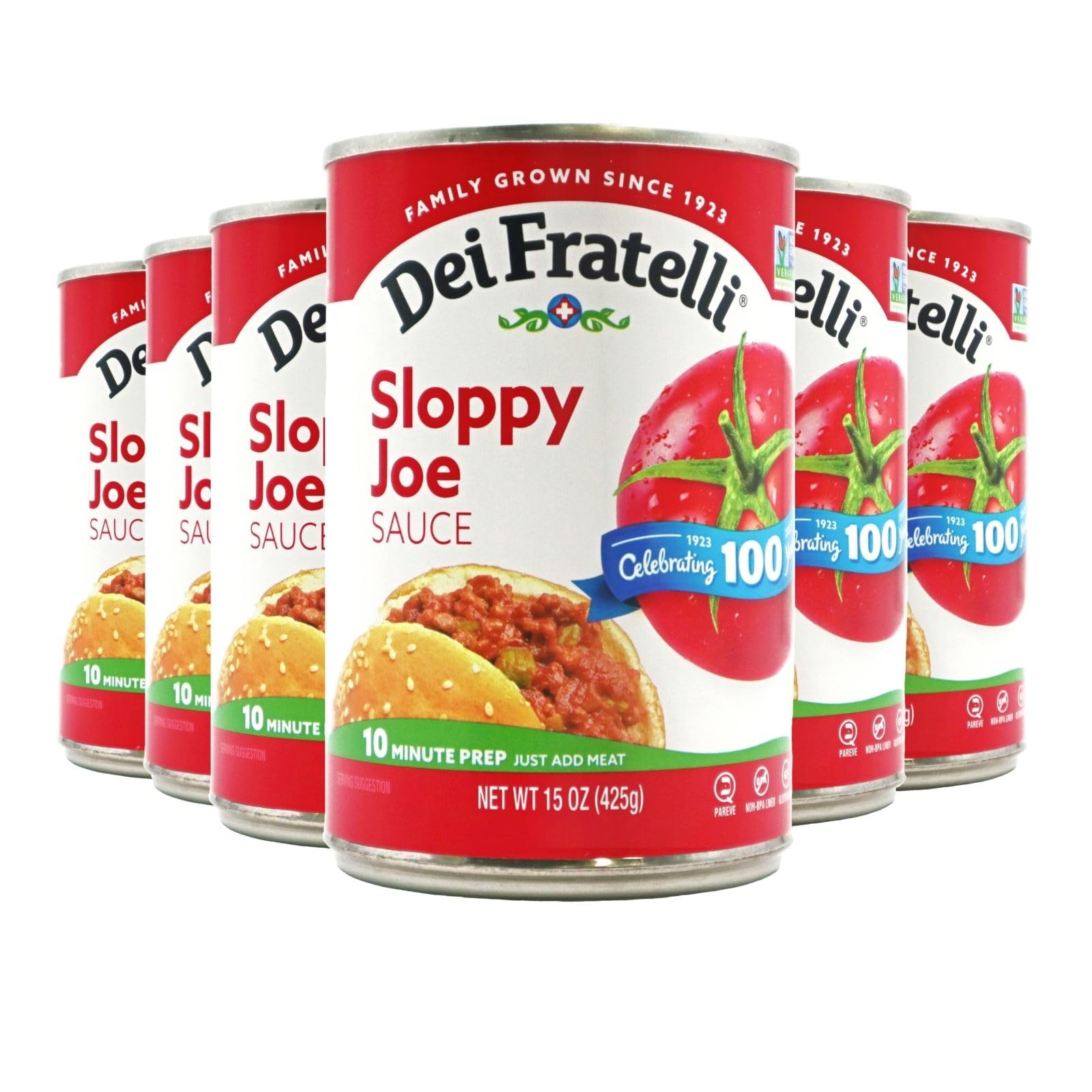 Dei Fratelli Sloppy Joe Sauce (15oz - 6 pack) - Vine-Ripened Tomatoes - No Water, No Corn Syrup, Non GMO, Gluten-Free