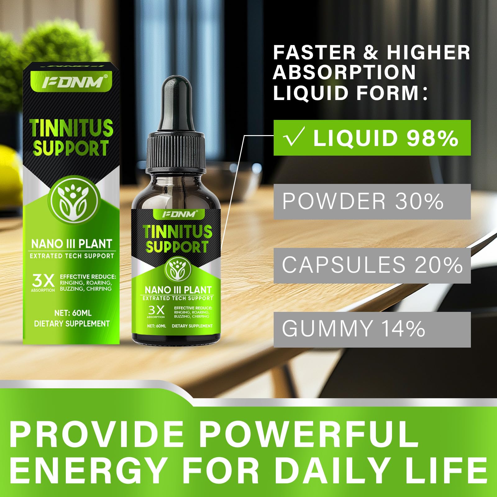 FDNM Tinnitus Relief for Ringing Ears, 60 ML Tinnitus Relief Drops, Natural Ear Support for Ringing & Noise Reduction, Soothes Discomfort & Improve Hearing, Gentle and Portable, High Absorbability