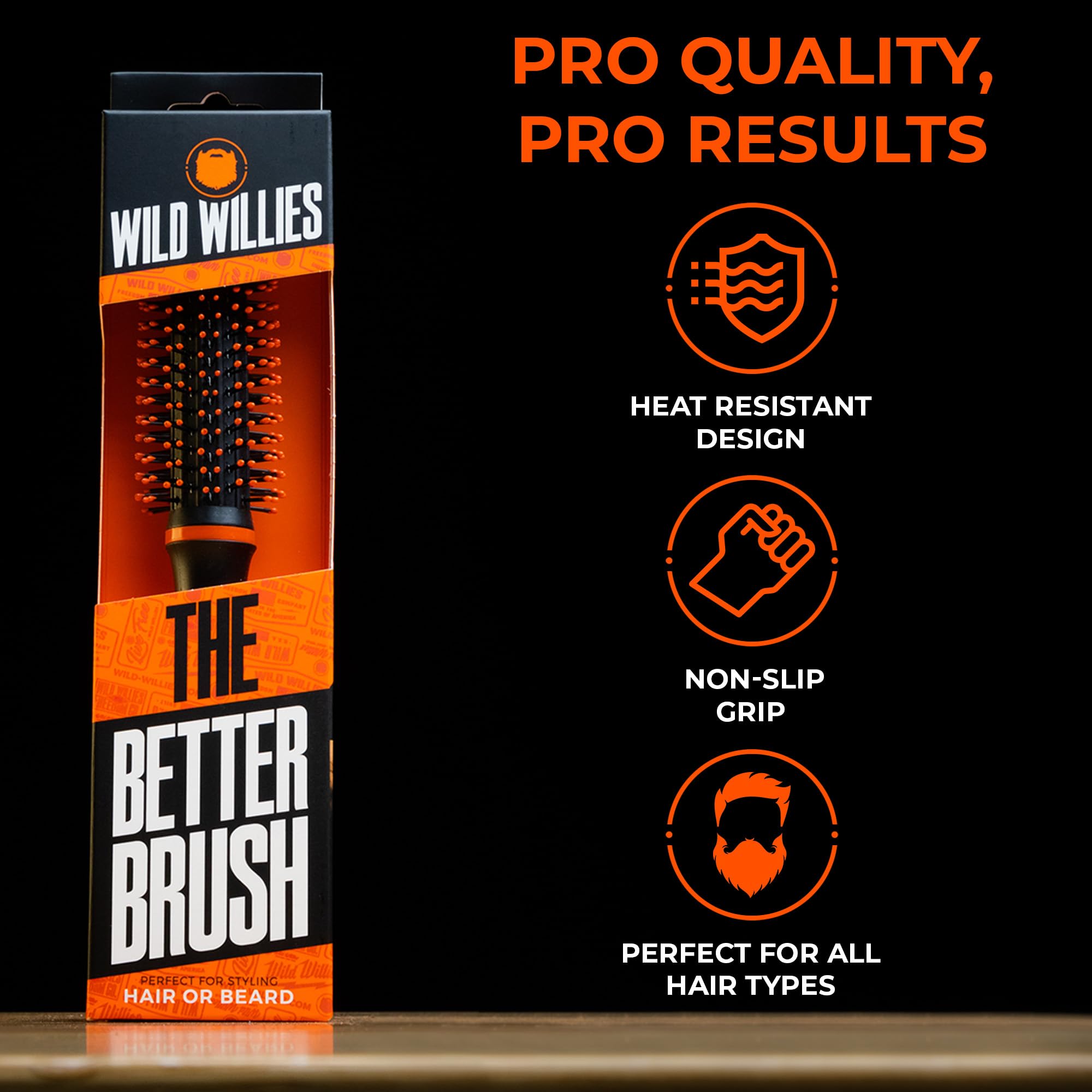 Wild Willies Round Beard Brush, The Better Brush - Round Bristle Beard Hair Brush for Men, Heat-Resistant Curling Comb for Blow Drying - Premium Grooming Tool for Styling Hair or Beard, All Hair Types