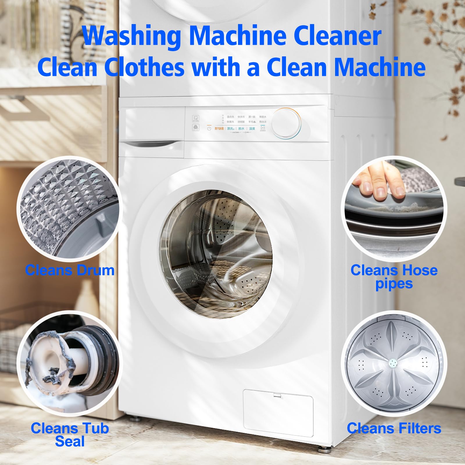 USKICH Washing Machine Cleaner Descaler 40 Pack-Deep Cleaning Tablets For HE Front Loader & Top Load Washer,Washer Machine Cleaning Tablets Clean Inside Drum and Laundry Tub Seal,Septic Safe