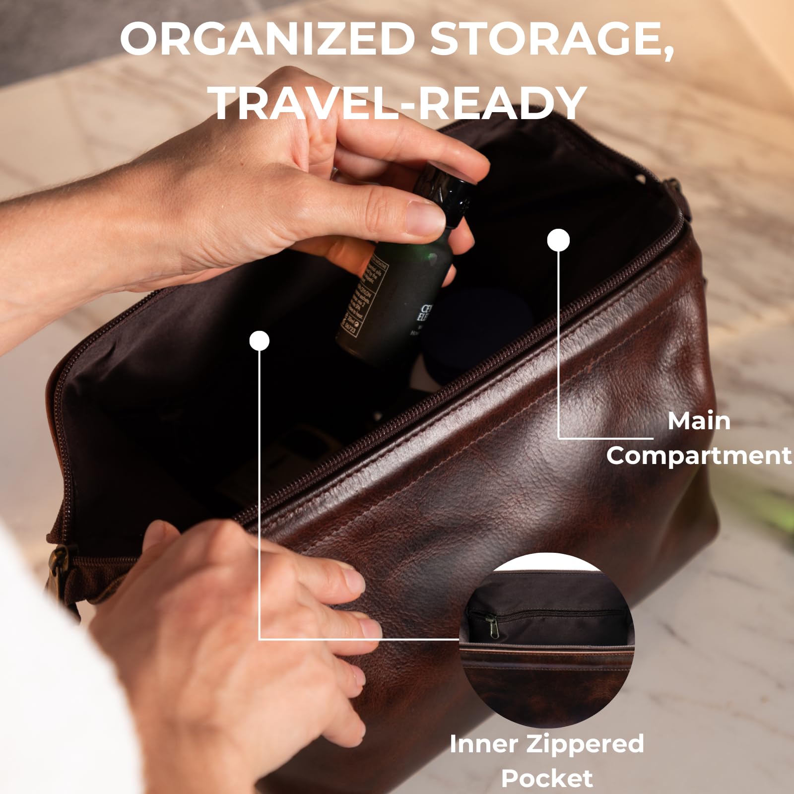 Premium Leather Travel Toiletry Bag for Men and Women, King-Size Dopp Kit with Waterproof Lining, Mens Toiletry Travel Bag, Men's Toiletry Bag, Mens Travel Bag Toiletry Kit, Leather Toiletry Bag Men