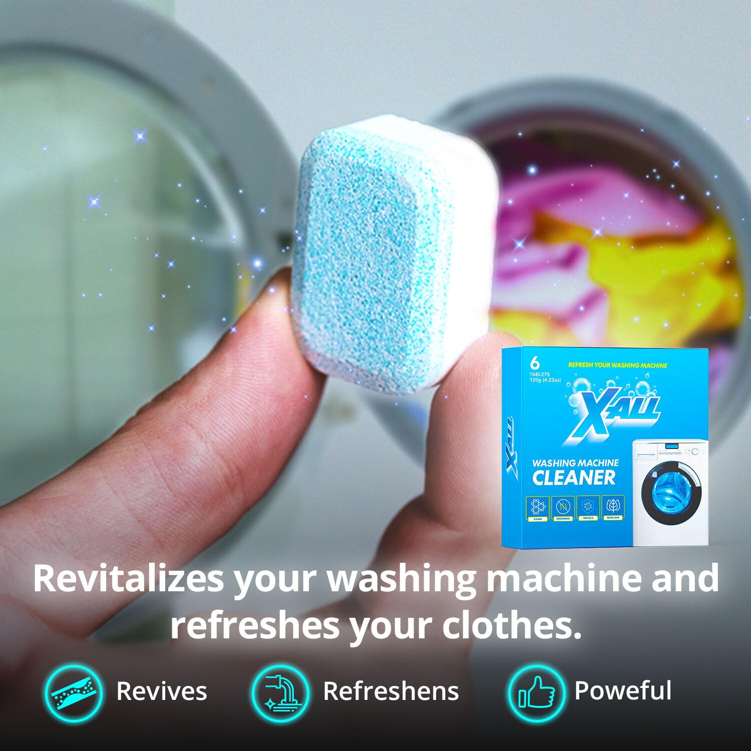 X-ALL Washing Machine Cleaner – Deep Cleaning Tablets, Cleans and refreshes the interior, Limescale and Mineral-Buildup – Deep Cleans Dirt for HE, Front Load & Top Load Washers