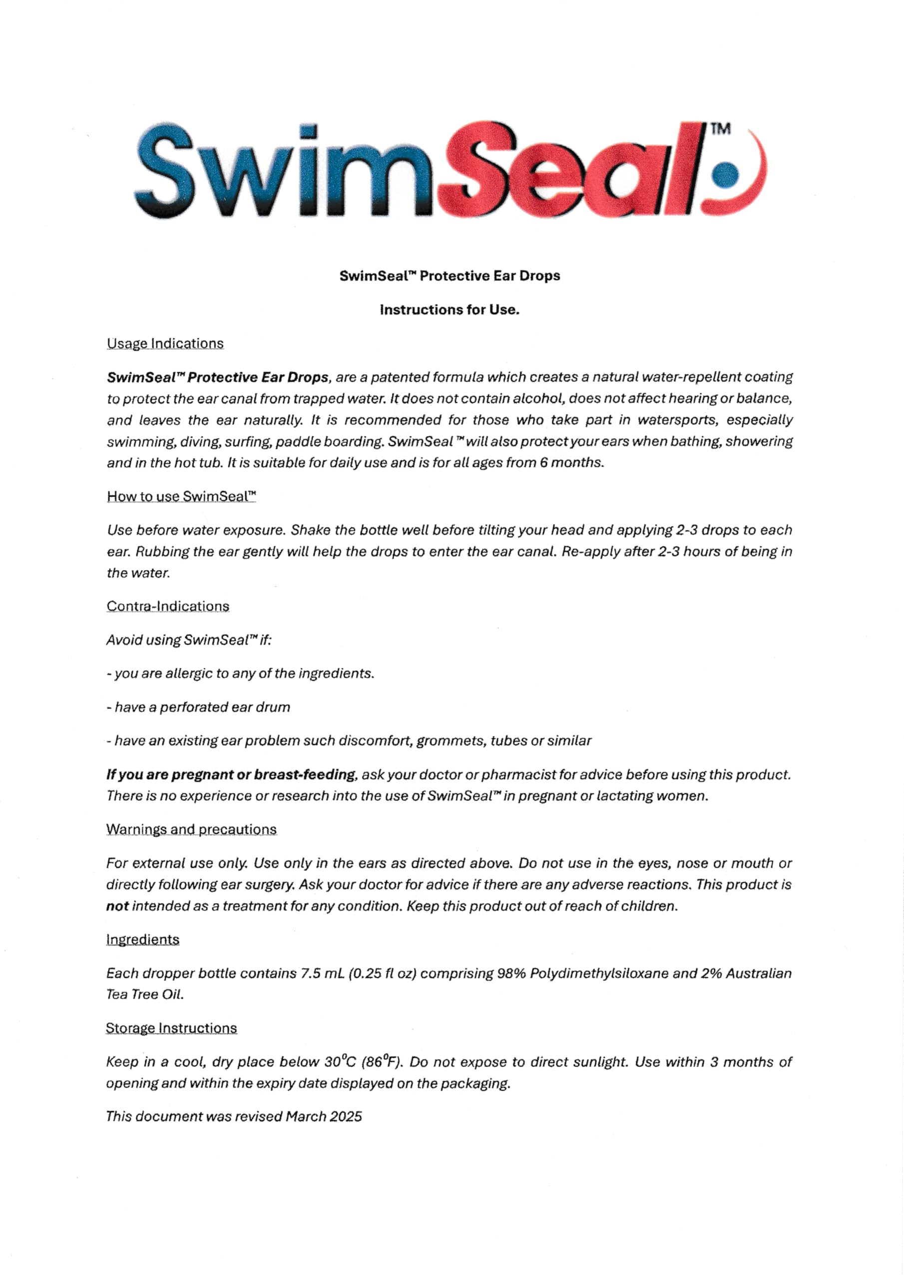 SwimSeal™ All Natural Swimmer's Ear Drops for Daily Use Rather Than Alcohol Drops or Earplugs. The Solution for Your Ears for All Water Exposure for All Ages.