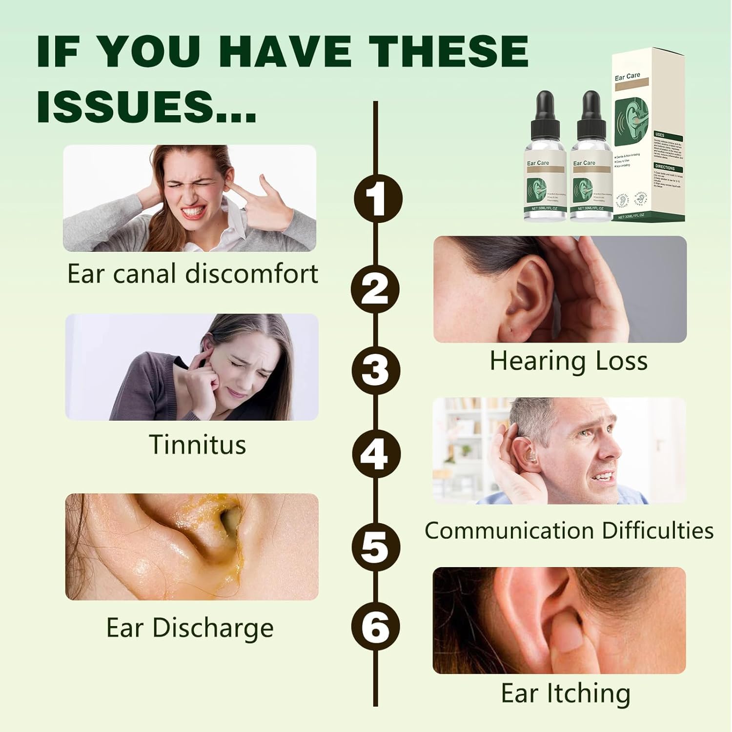 Ear Care Drops Gentle Formula 2PCS, Natural Ingredients, Relieve Tinnitus by Unblocking Secretions for Daily Ear Hygiene, Easy to Use & Portable for Men & Women