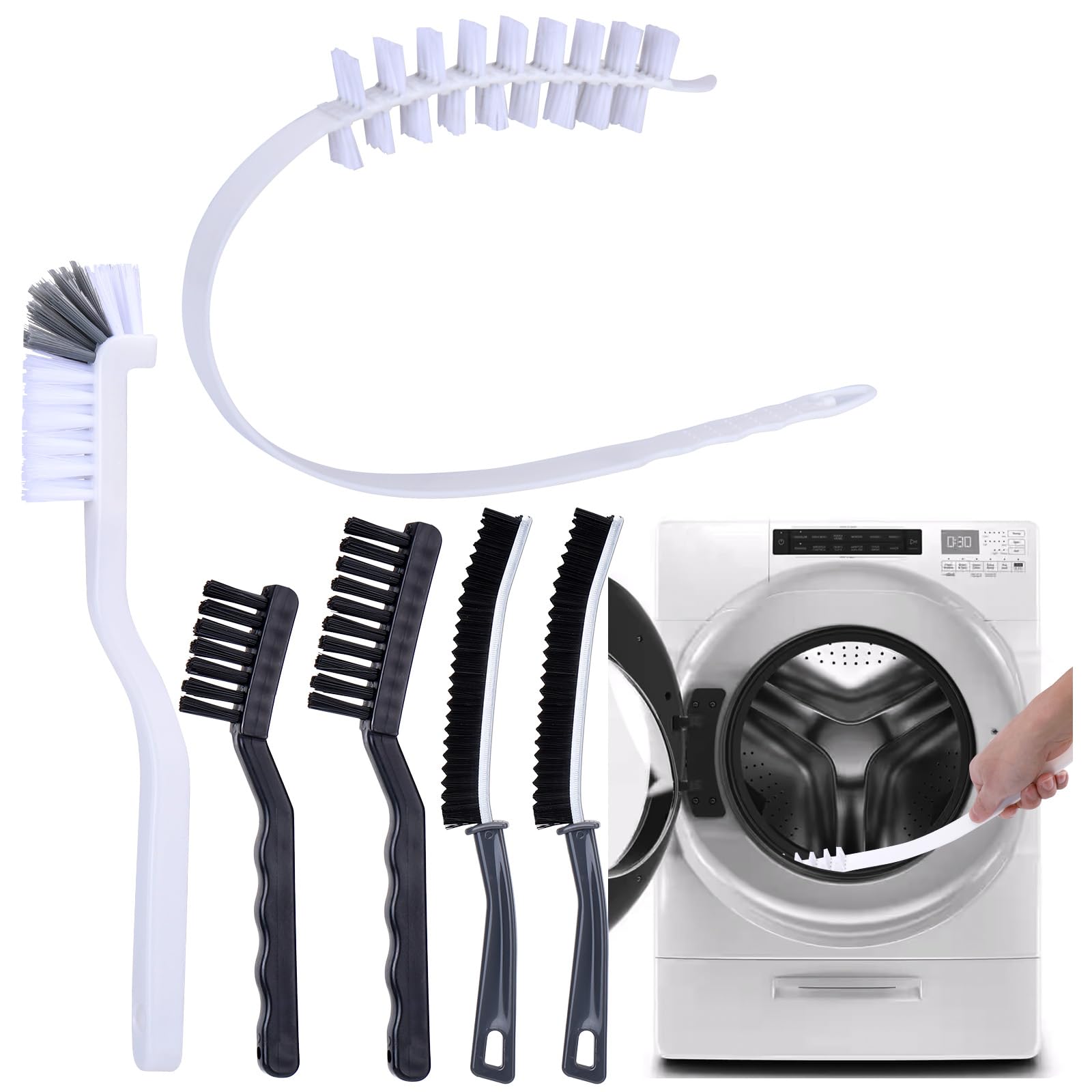 Palksky Washing Machine Cleaning Brush Set, Front Load Washer Machine Cleaner Accessories with 1PCS Drum Slot Cleaner Brushes and 5PCS Crevice Cleaning Brush for Washer Rubber Seal