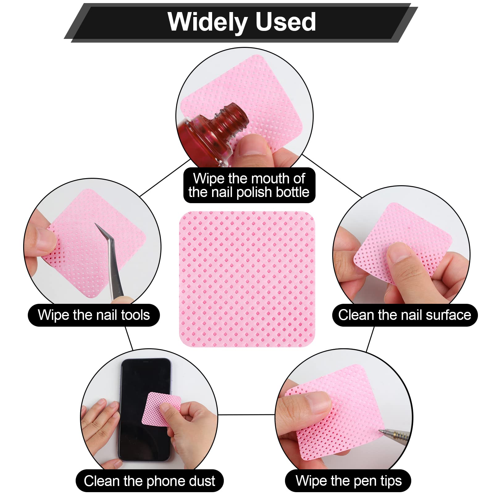 200 Pieces Nail Cotton Pads,1 Pull-Down Pump Dispenser Bottle, Super Absorbent Soft Non-Woven Eyelash Glue Wipes, Nail Polish dehumidifier for Eyelash Extension Products and Nail Oil Bottle (Pink)