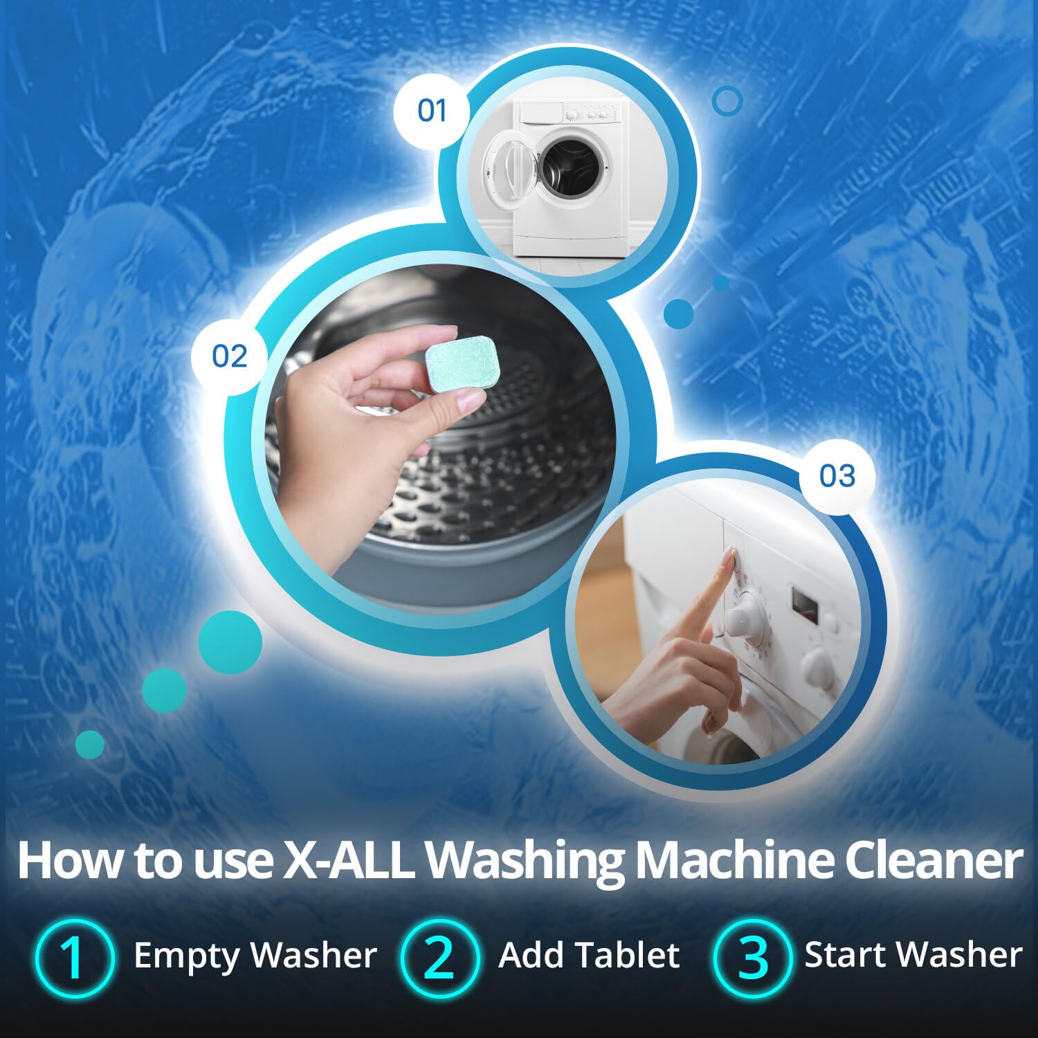 X-ALL Washing Machine Cleaner – Deep Cleaning Tablets, Cleans and refreshes the interior, Limescale and Mineral-Buildup – Deep Cleans Dirt for HE, Front Load & Top Load Washers