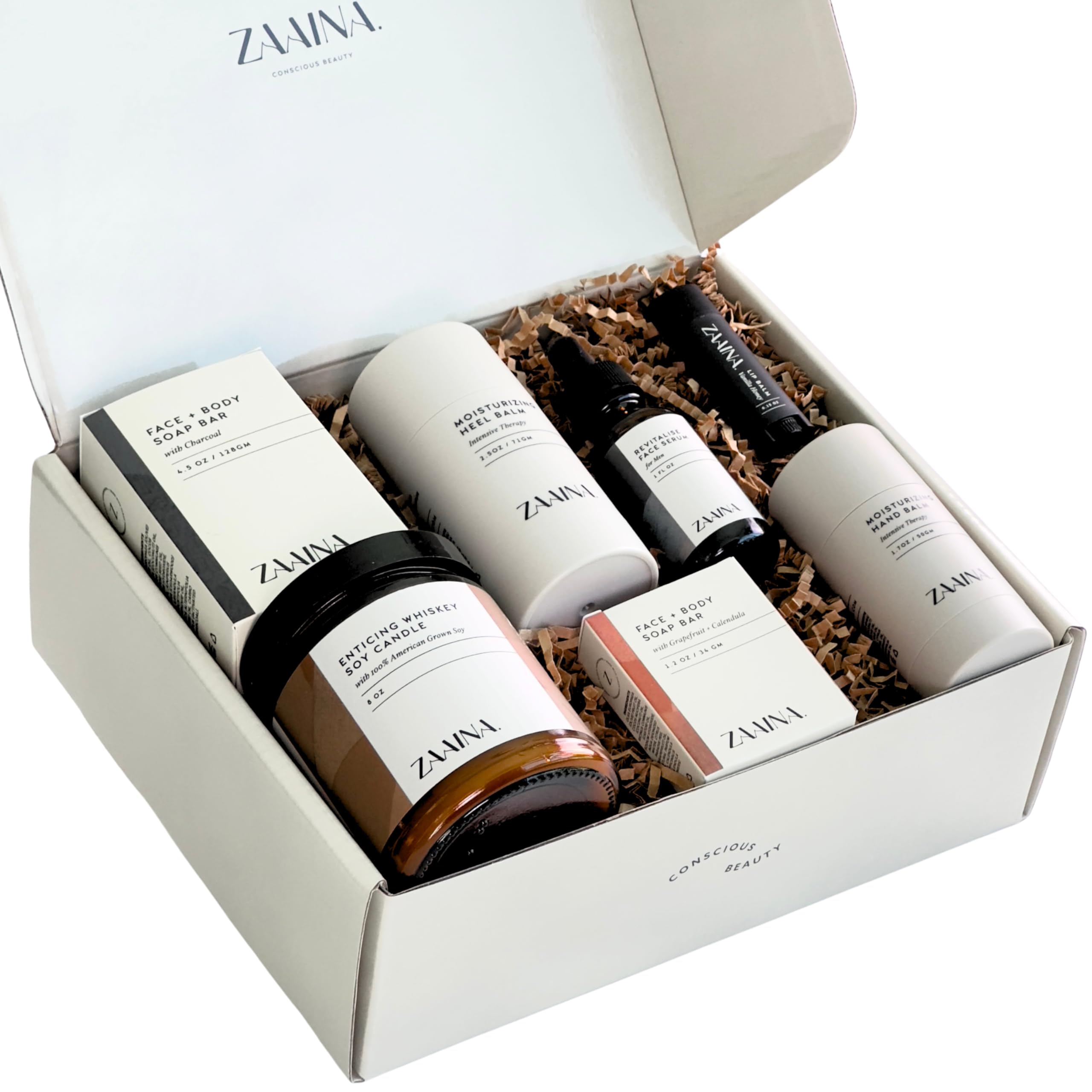 ZAAINA Men’s Self Care Package, Relaxation Spa Gift Set for Him - Luxury Natural Handmade Grooming Kit for Husband Dad Friend, Birthday & Christmas Gifts for Men (Premium Set with Whiskey Candle)