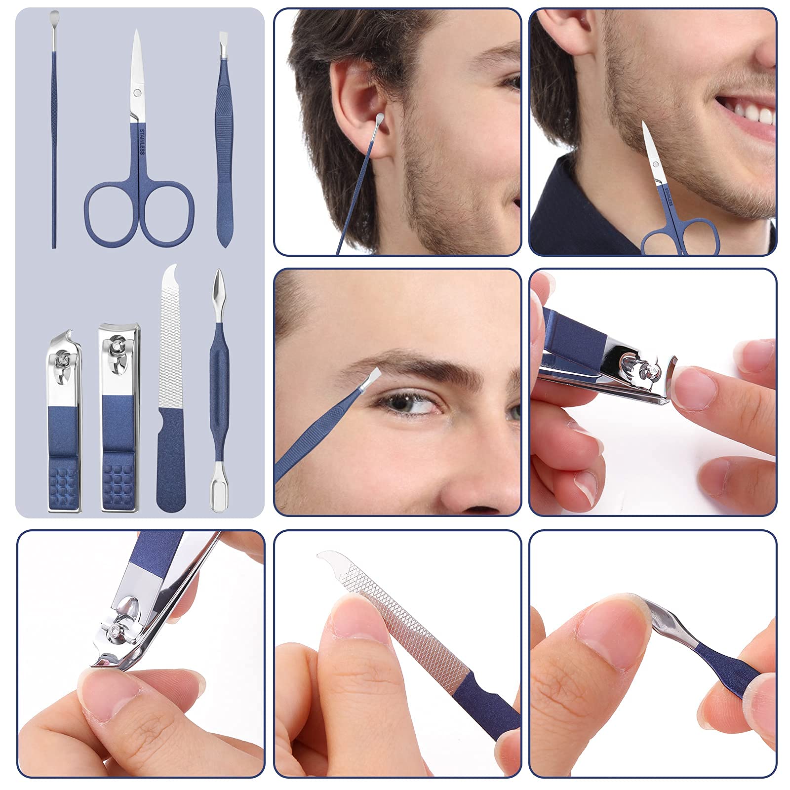 Aceoce Travel Manicure Set Mens Grooming Kit Stainless Steel Nail Clippers Nail Care Tool with Luxurious Travel Case Manicure Pedicure Set Professional Personal Care Gift for Men Family Friends