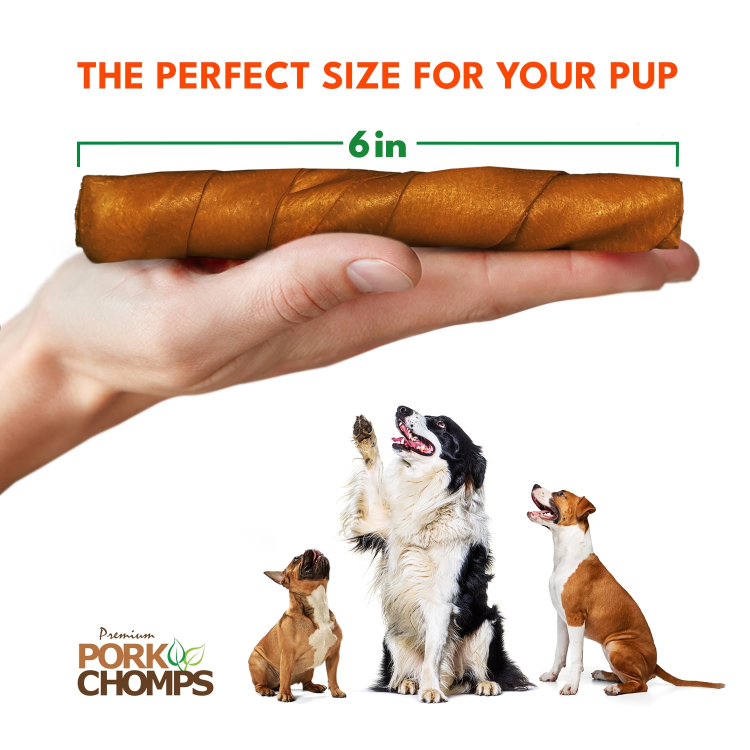 Pork Chomps Roasted Pork Skin Dog Chews, 6-inch Twists, 15 Count