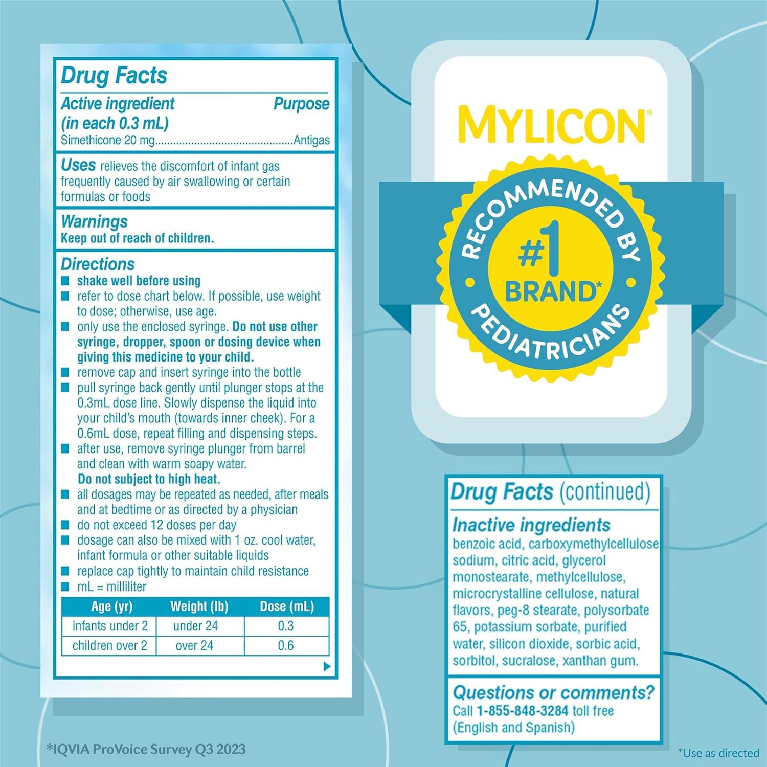 MYLICON Gas Relief Drops for Infants and Babies, Dye Free Formula, 1 Fluid Ounce with Updated Syringe (2-Pack)