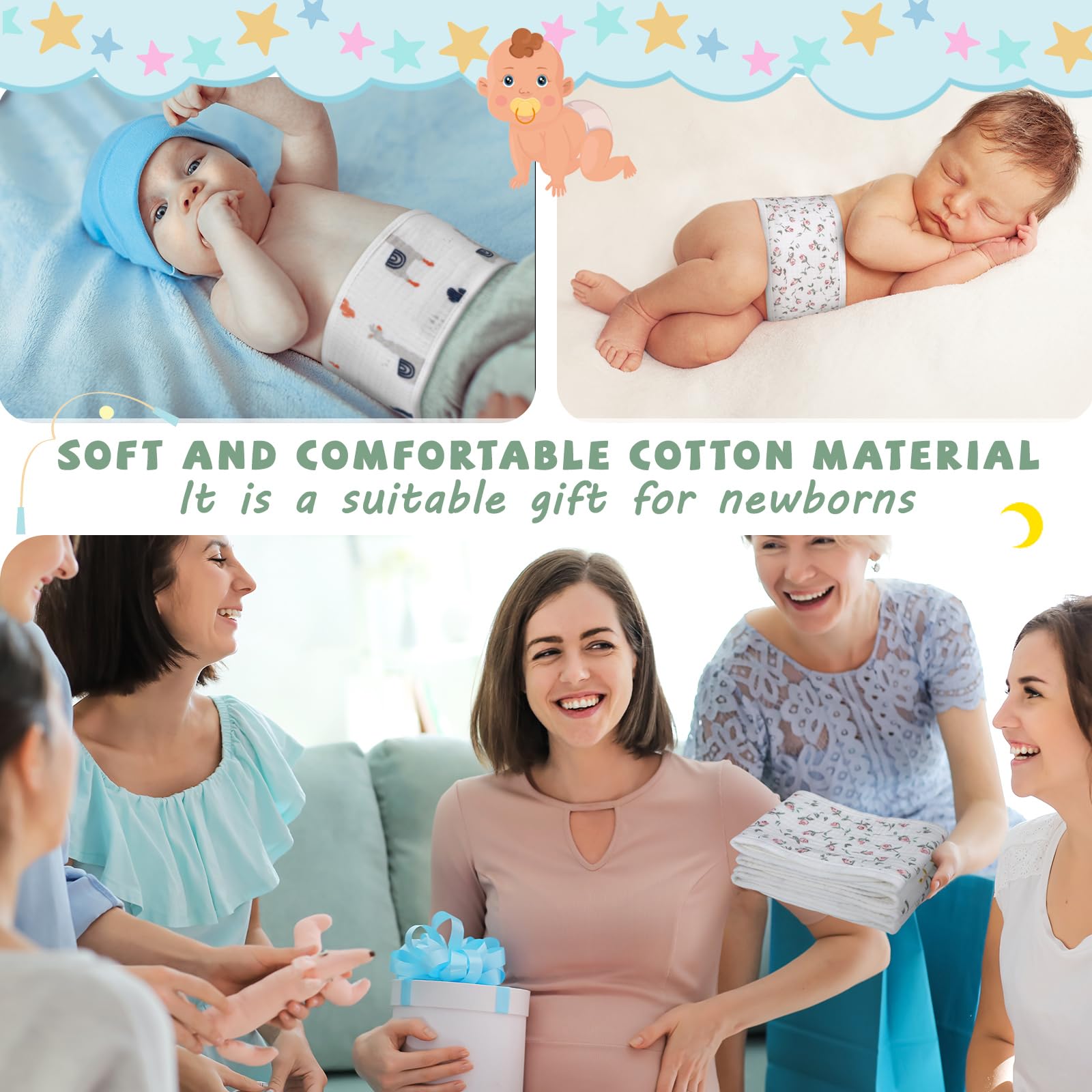 Vabean 8 Pcs Baby Infant Umbilical Cord Comfort Adjustable Cotton Belly Band for Protection, Baby Gifts for 0 To12 Months (Lovely)