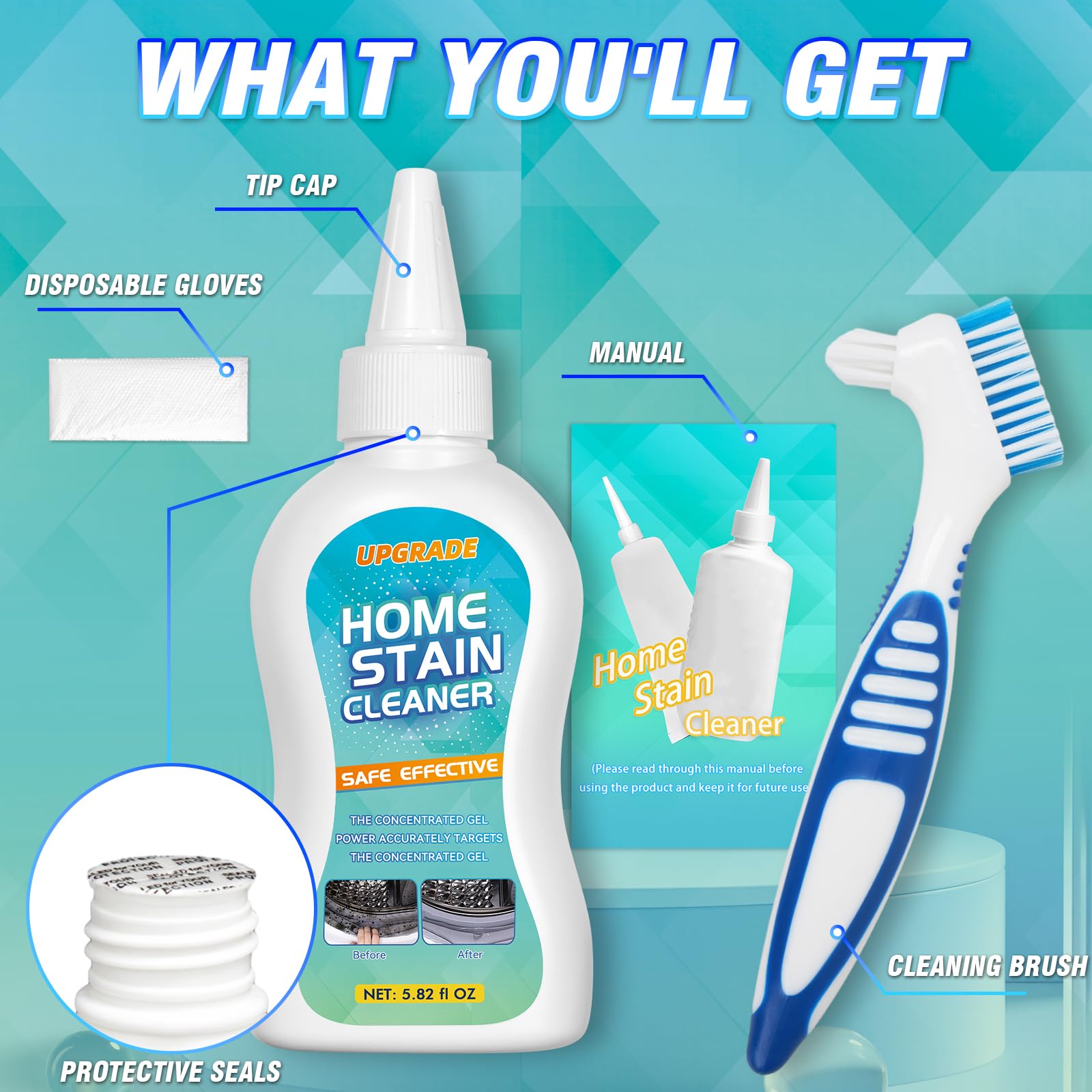 Mold Stain Cleaner Gel, 5.82 Fl oz All-Purpose Gel for Home Use on Washing Machine Gasket, Bathroom Grout, Sink, Shower, Caulk, and Front Loader Seal