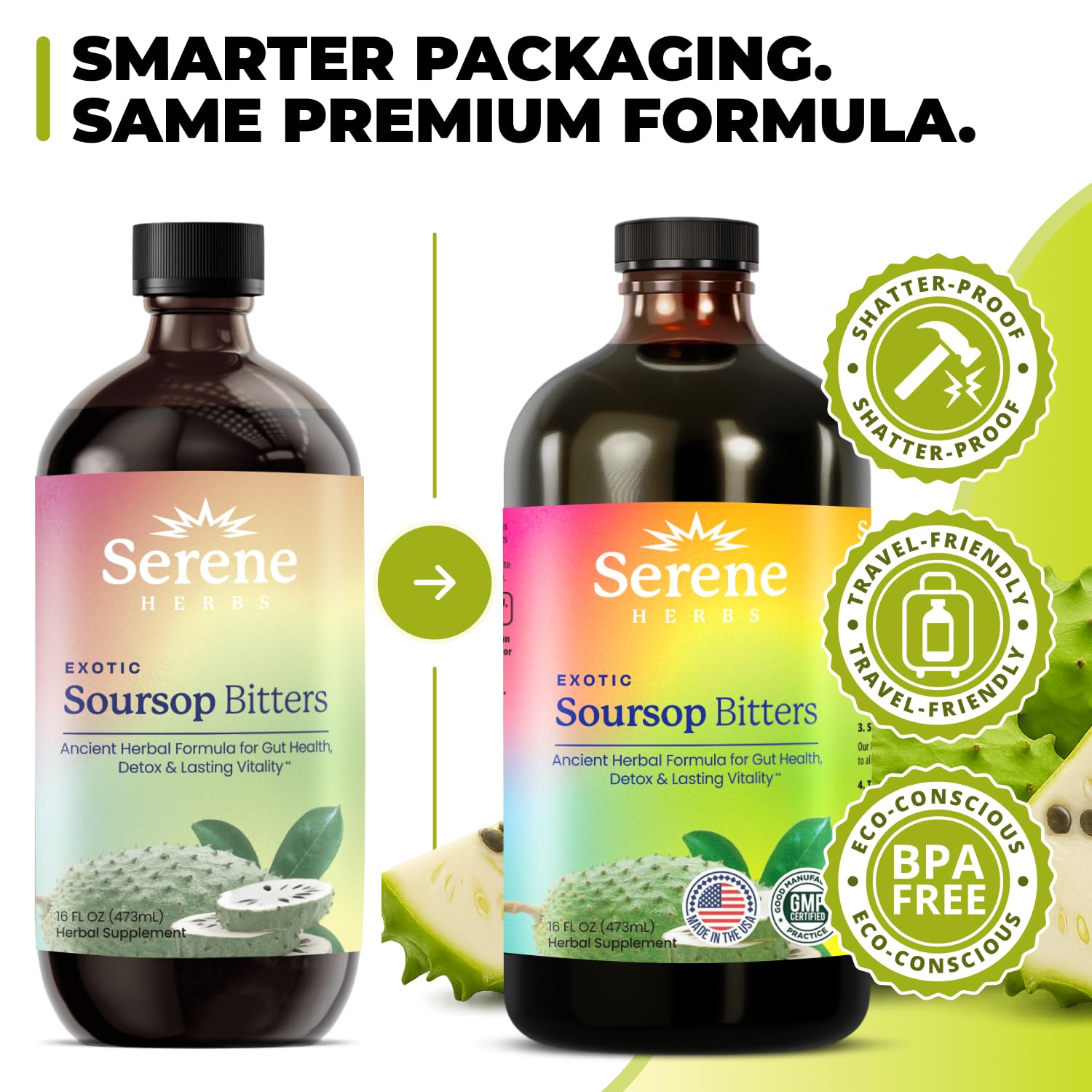 Serene Herbs - Soursop Bitters Liquid - Organic Herbal Guanabana Detox with Black Seed, Moringa & Ginger - Supports Digestive Wellness & Immune Function - 16 fl oz