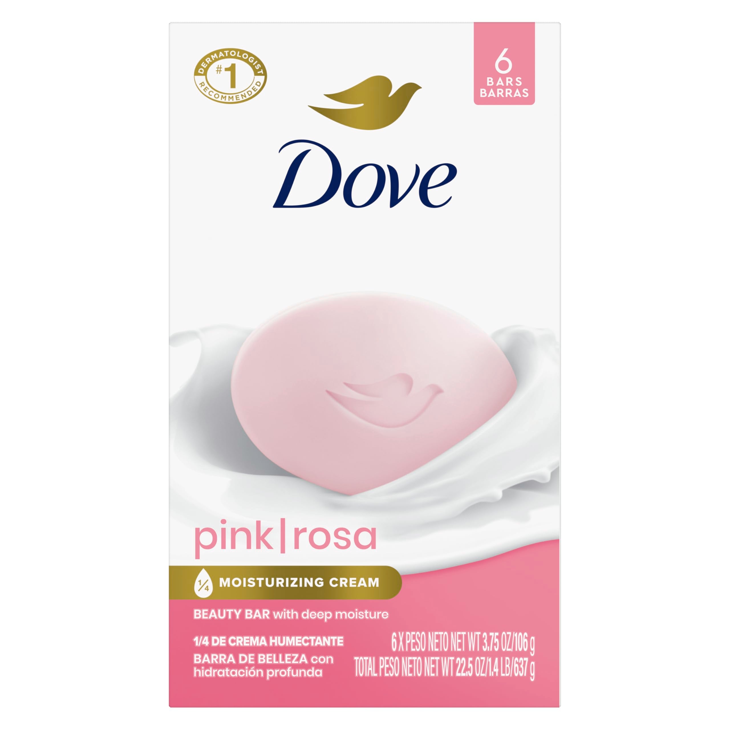 Dove Beauty Bar Soap Pink Rosa, 6 Bars for Soft, Smooth Skin, Cleans & Moisturizes 3.75 oz
