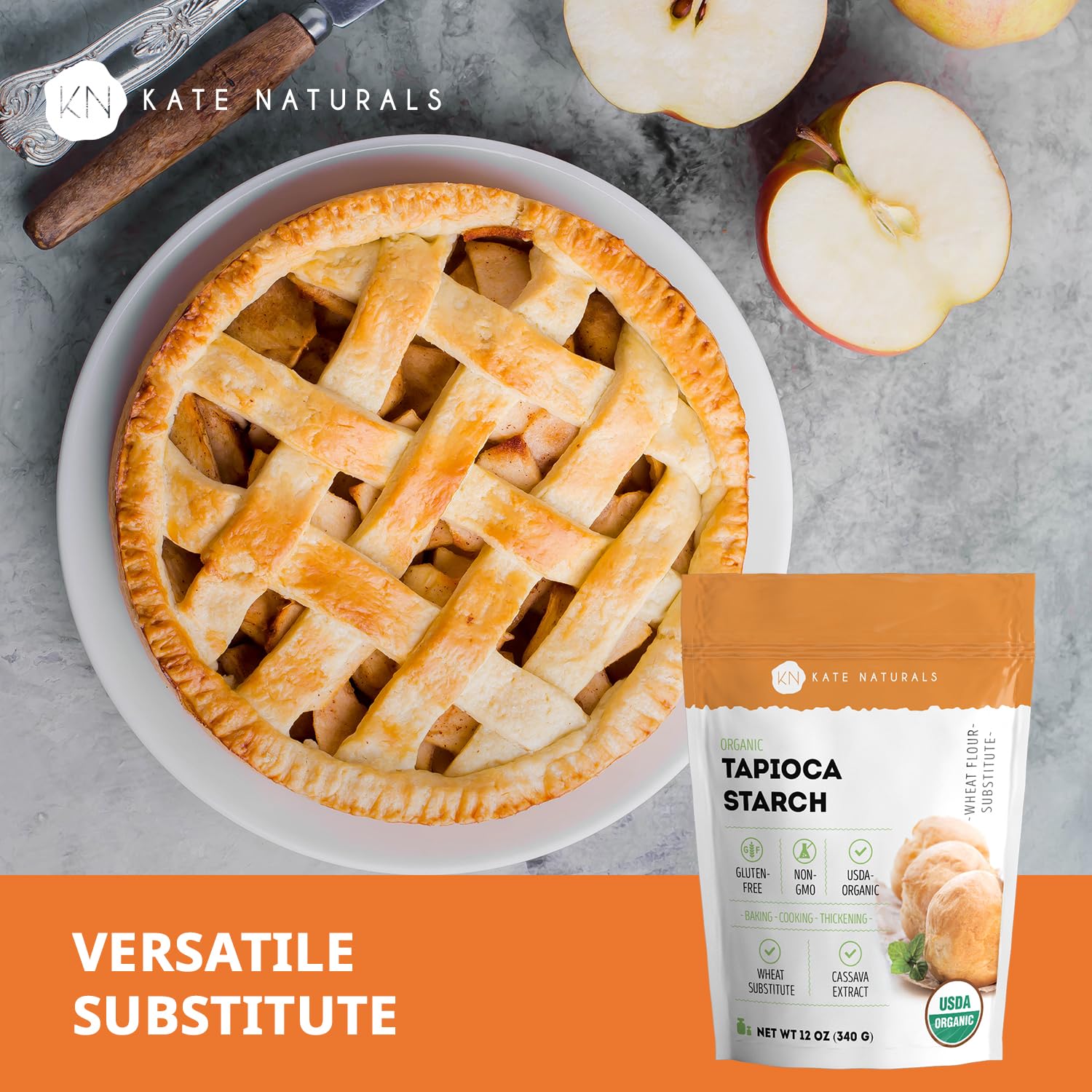 Kate Naturals Tapioca Starch Flour for Baking, Cooking & Boba Pearls (12oz, Organic, Non-GMO, Gluten Free)