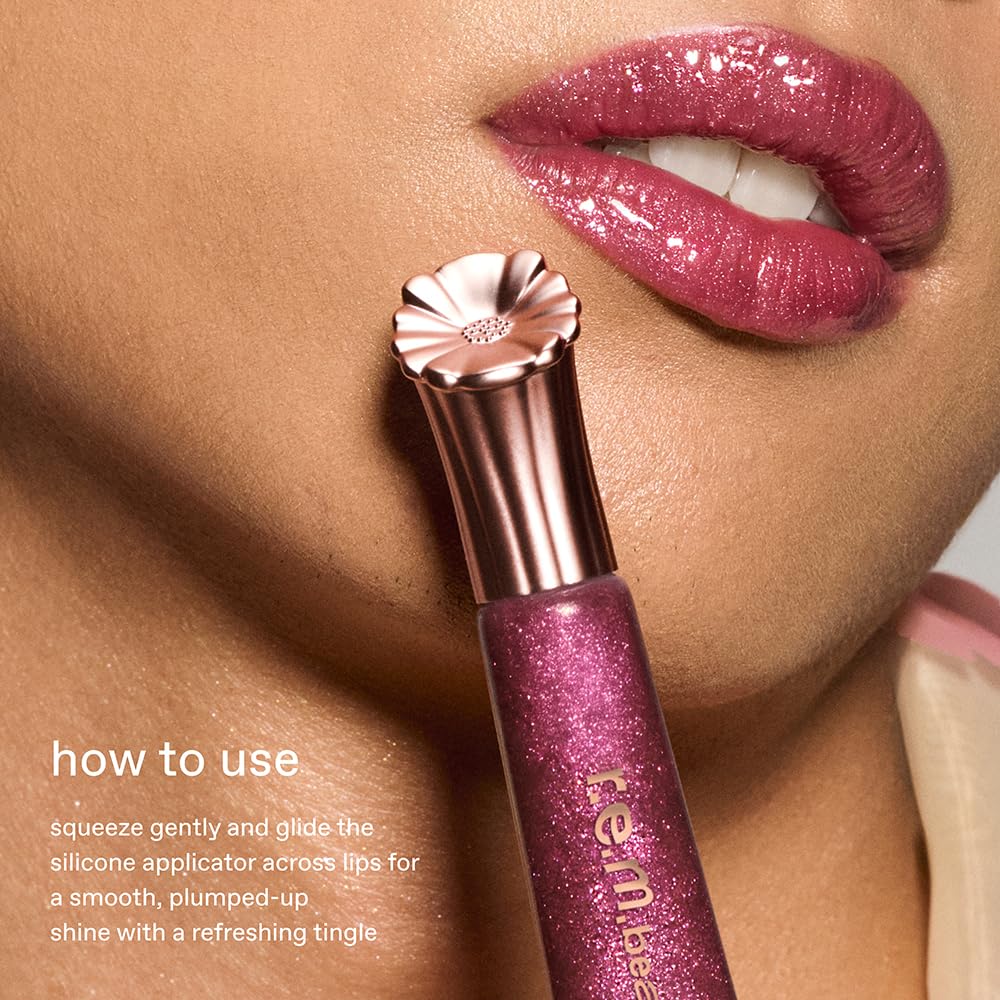 r.e.m. beauty by Ariana Grande Wicked: For Good | Poppy Plumping Lip Gloss | Pretty as a Poppy | Instant Plumping Effect for Hydrated, Softer and Smoother Lips | Silky, Non-Sticky Feel | 0.34 Fl Oz