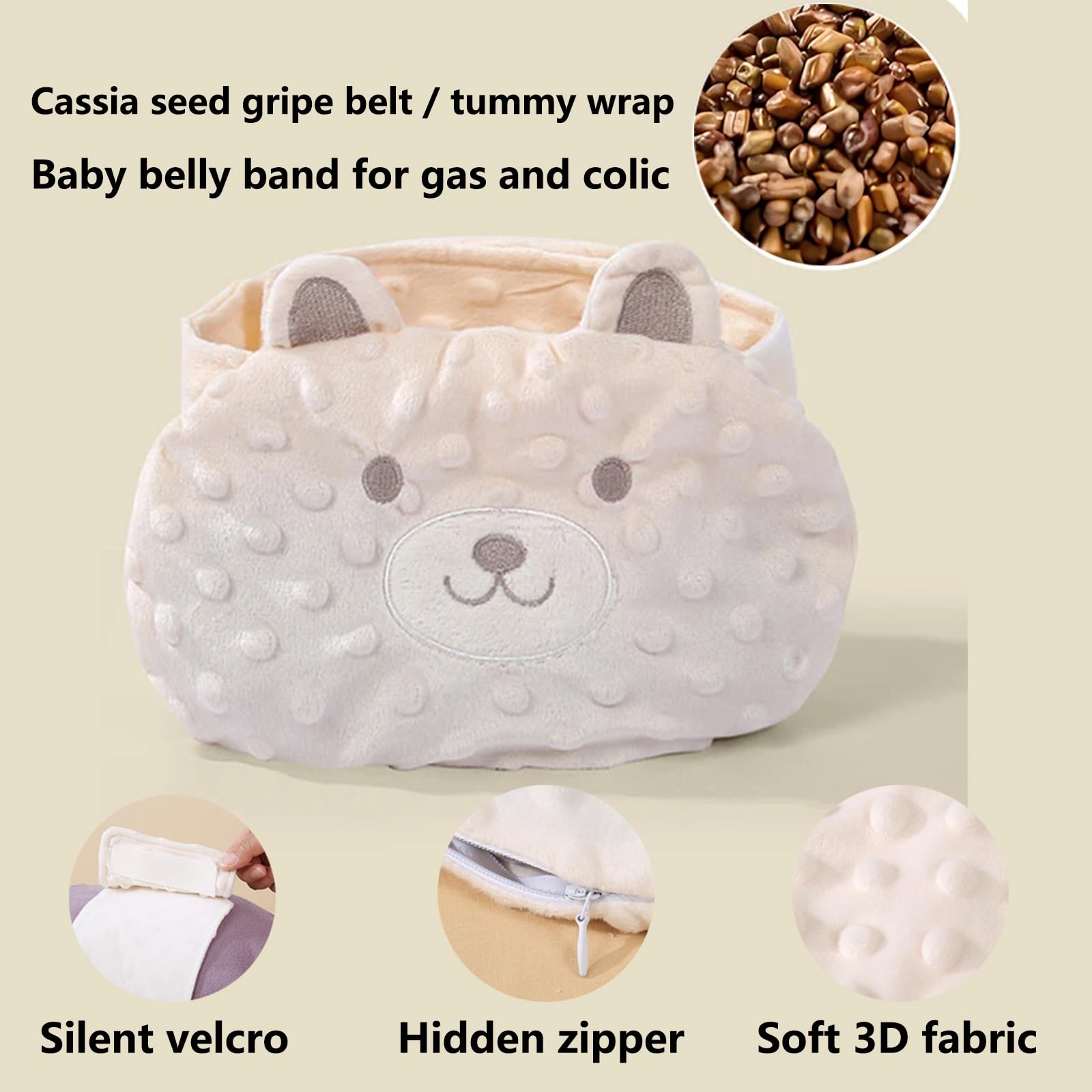 ISANPAN Baby Colic and Gas Relief - Cassia Seed Heated Tummy Wrap,Infant Warming Pad Belly Band Gripe Belt Relieves and Soothes Gas,Bloating and Upset Stomach (Beige)