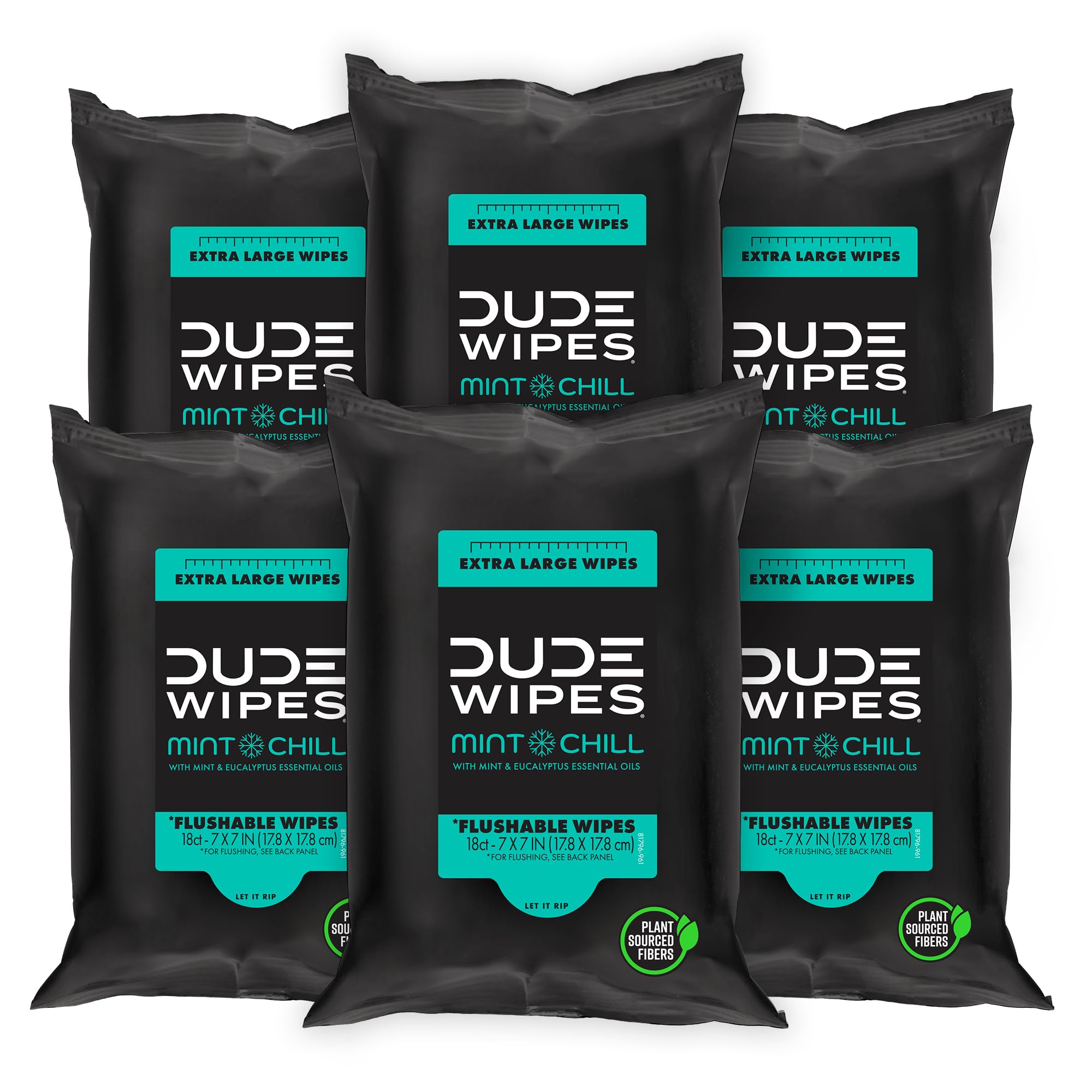 DUDE Wipes - Flushable Wipes Travel Pack - 6 Pack, 108 Count - Mint Chill Extra-Large - Vitamin-E, Aloe Vera, Eucalyptus, and Tea Tree Oils - Septic and Sewer