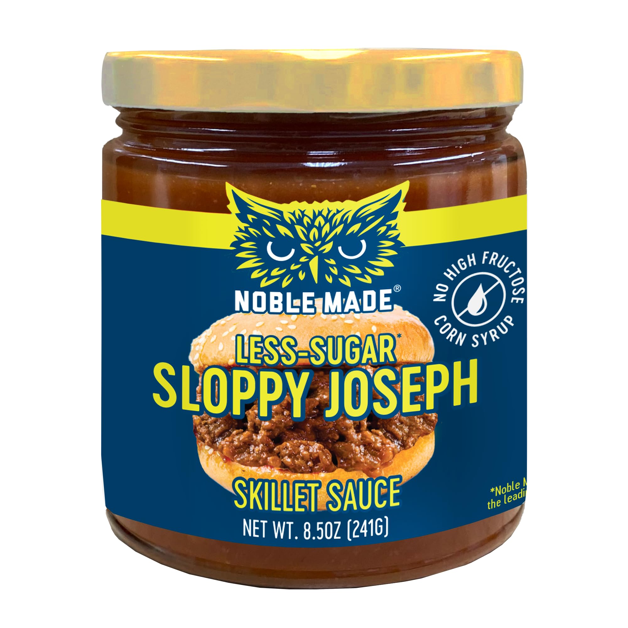 Noble Made Less-Sugar Sloppy Joseph Skillet Sauce, 8.5 oz Jar, Gluten Free, Low Sugar, Paleo Friendly, Naturally Sweetened, Easy Dinner, Family Friendly, Just Add Ground Beef or Ground Turkey
