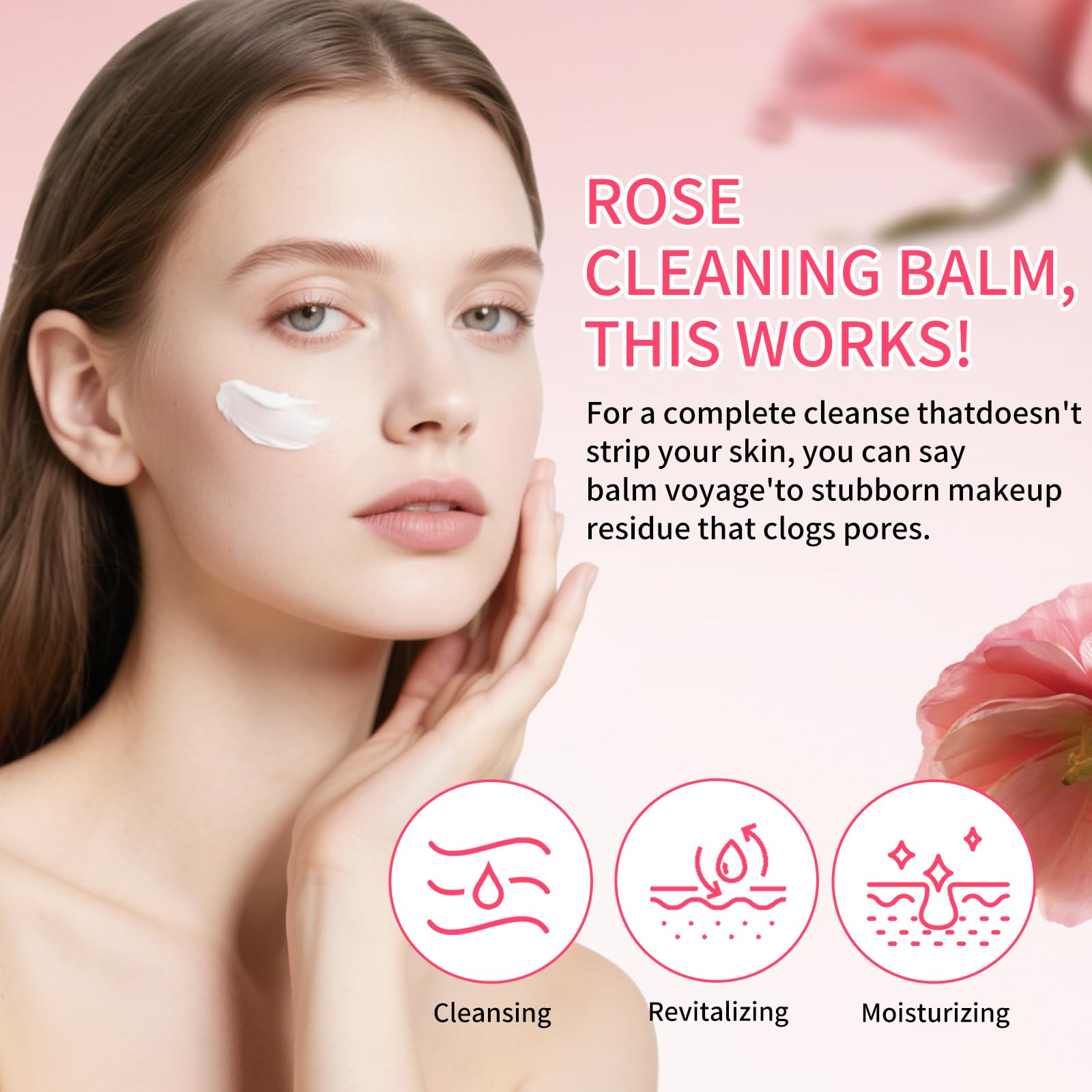 OUPEICHARM Makeup Remover & Cleansing Balm, Rose Makeup Melting Remover, Gentle and Nourishing Cleansing Balm for Eyes, Lips, Face, Sensitive Skin, Deep Cleanse & Moisturize