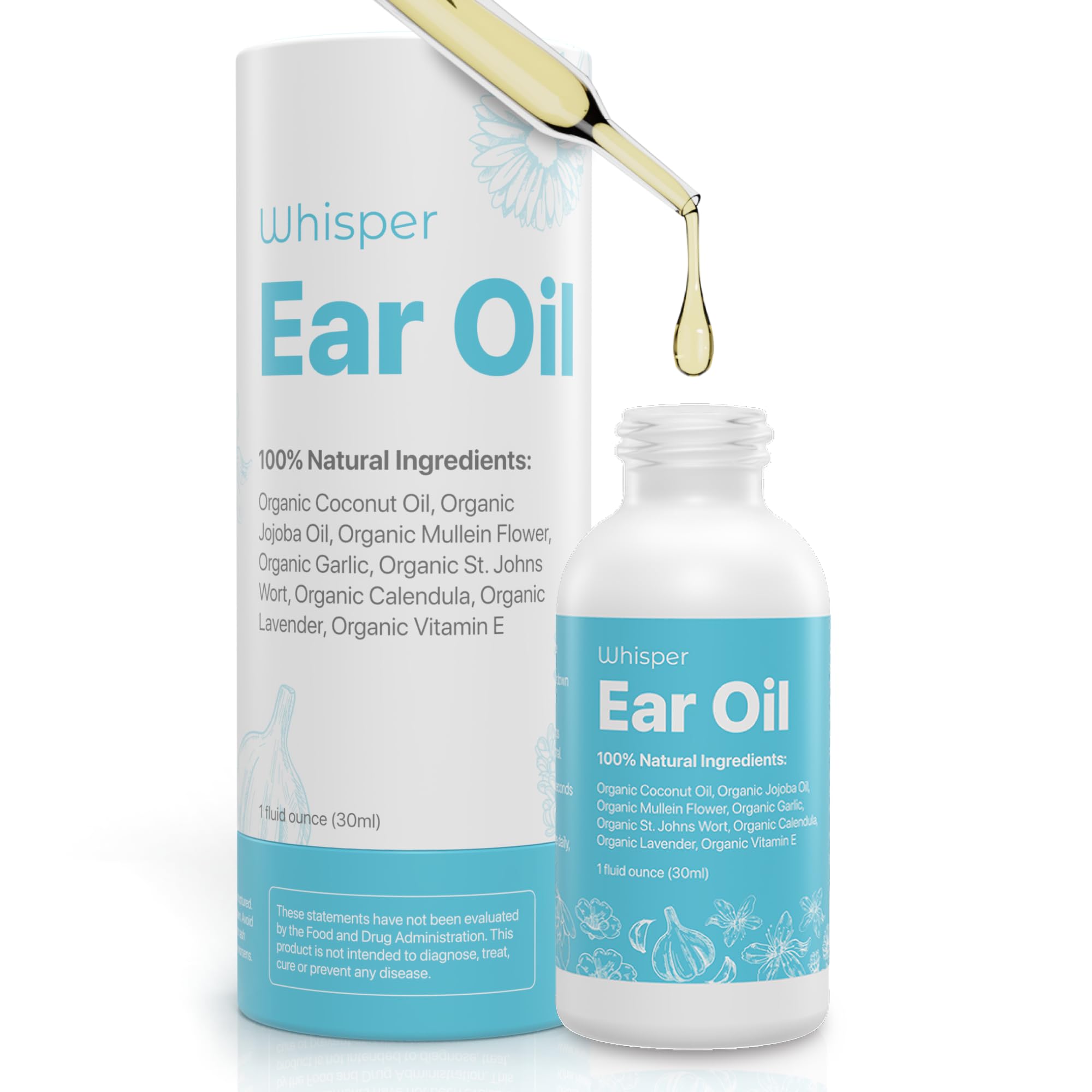 Ear Oil Drops | Garlic Mullein Ear Drops for Clogged Ears, Ear Infection, Ear Wax Removal Drops, Itchy Ears & Earache Drops | Swimmers Ear Drops For Swimmers | Sweet Oil For Ears | Ear Tinnitus Relief