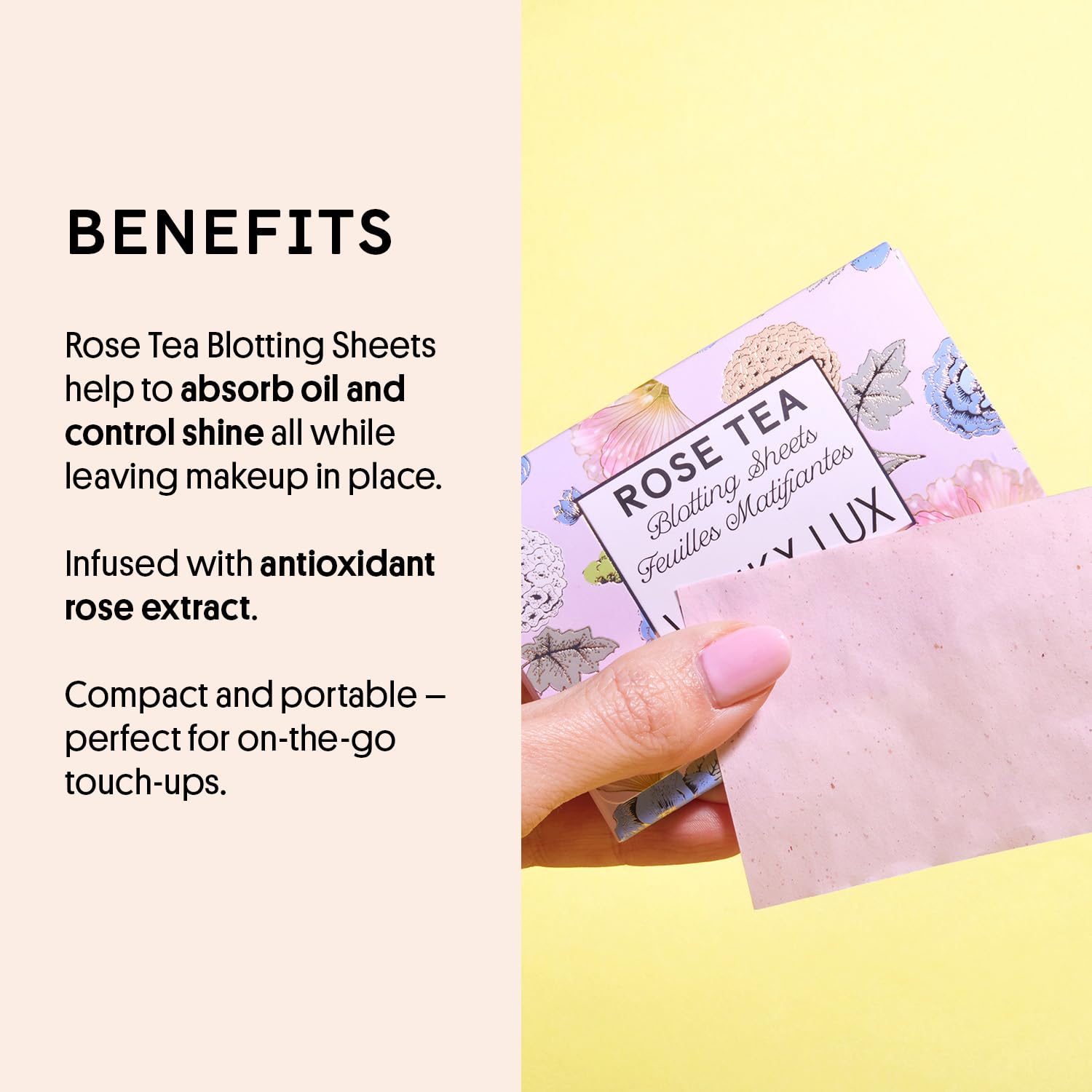 Winky Lux Rose Tea Oil Blotting Sheets – Shine Control Blotting Papers in Travel Compact, Instantly Absorb Oil & Reduce Shine Without Disturbing Makeup