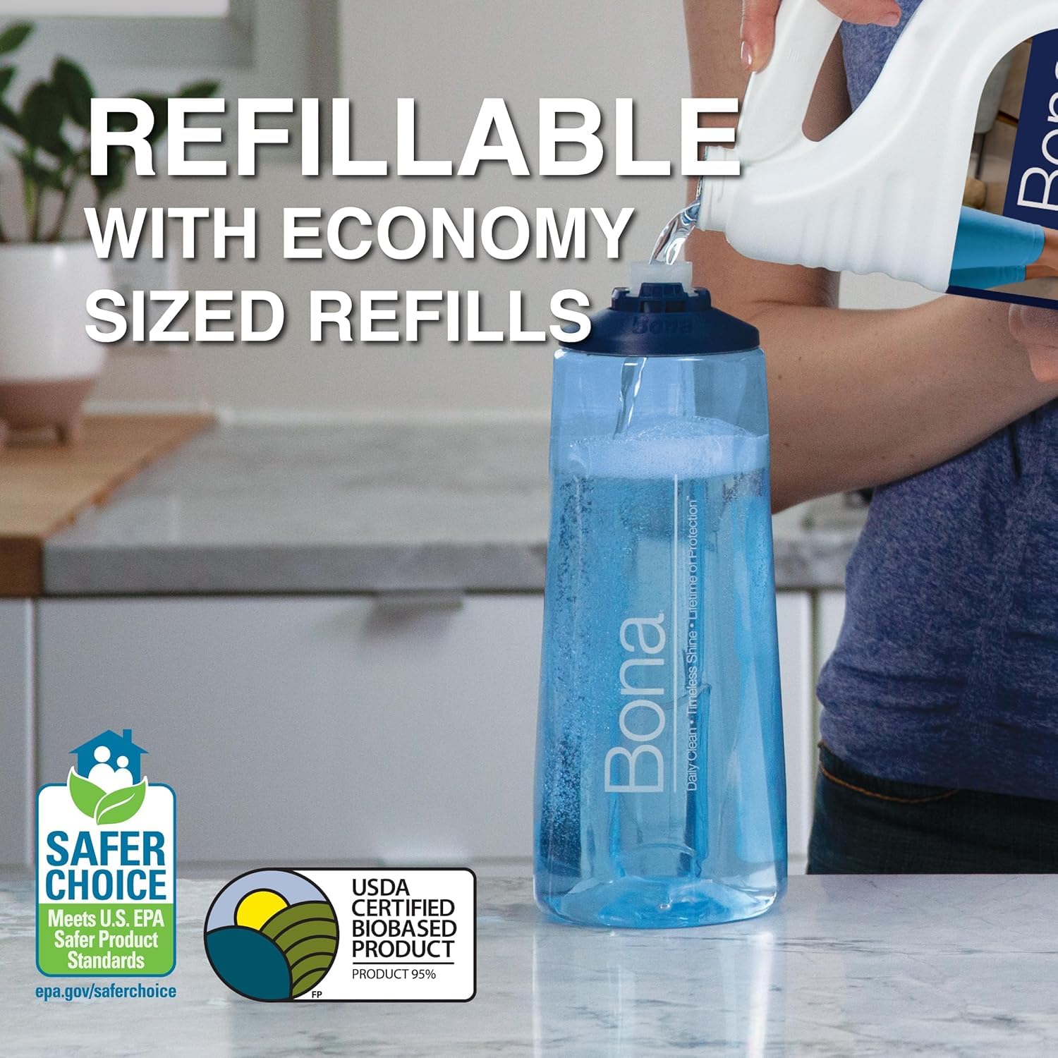 Bona Hardwood Floor Cleaner Spray Mop Cartridge - 34 fl oz - Unscented - Refillable - Residue-Free Floor Cleaning Solution for Bona Spray Mops for Wood Floors