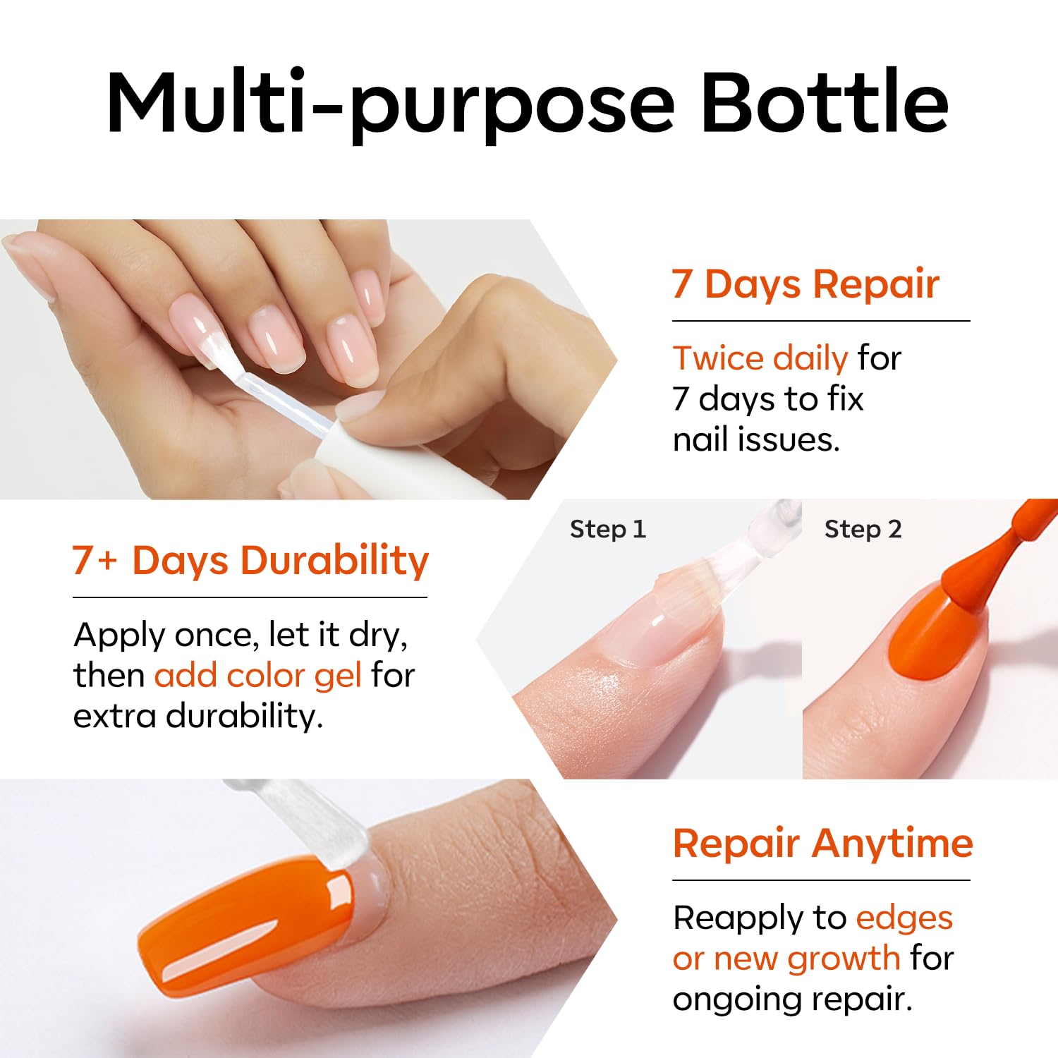 modelones Nail Strengthener and Growth Scented Nail Repair for Damaged Nails 3-in-1 Nail Hardener Extra Strong and Growth Repair Mode Gifts for Women 13.5ml 0.46 Fl Oz