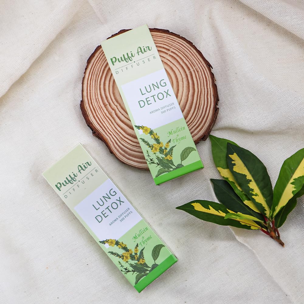 PUFFIAIR Herbal Diffuser Infused with Mullein, Thyme, and Mint for Breathing Support, Lung Care, Fresh Oral Air, and Habit Management - 300 Uses, 2 Packs 3 Sticks
