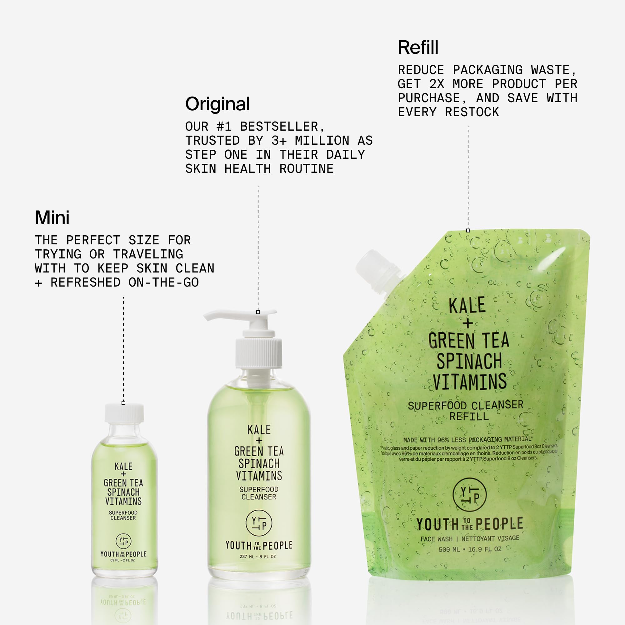 Youth To The People Superfood Facial Cleanser Full Size - Kale + Green Tea Daily Face Wash, Gentle Makeup Remover, with Soothing Antioxidants for Glowing Skin, pH Balance, Clean Pores – 8 fl oz