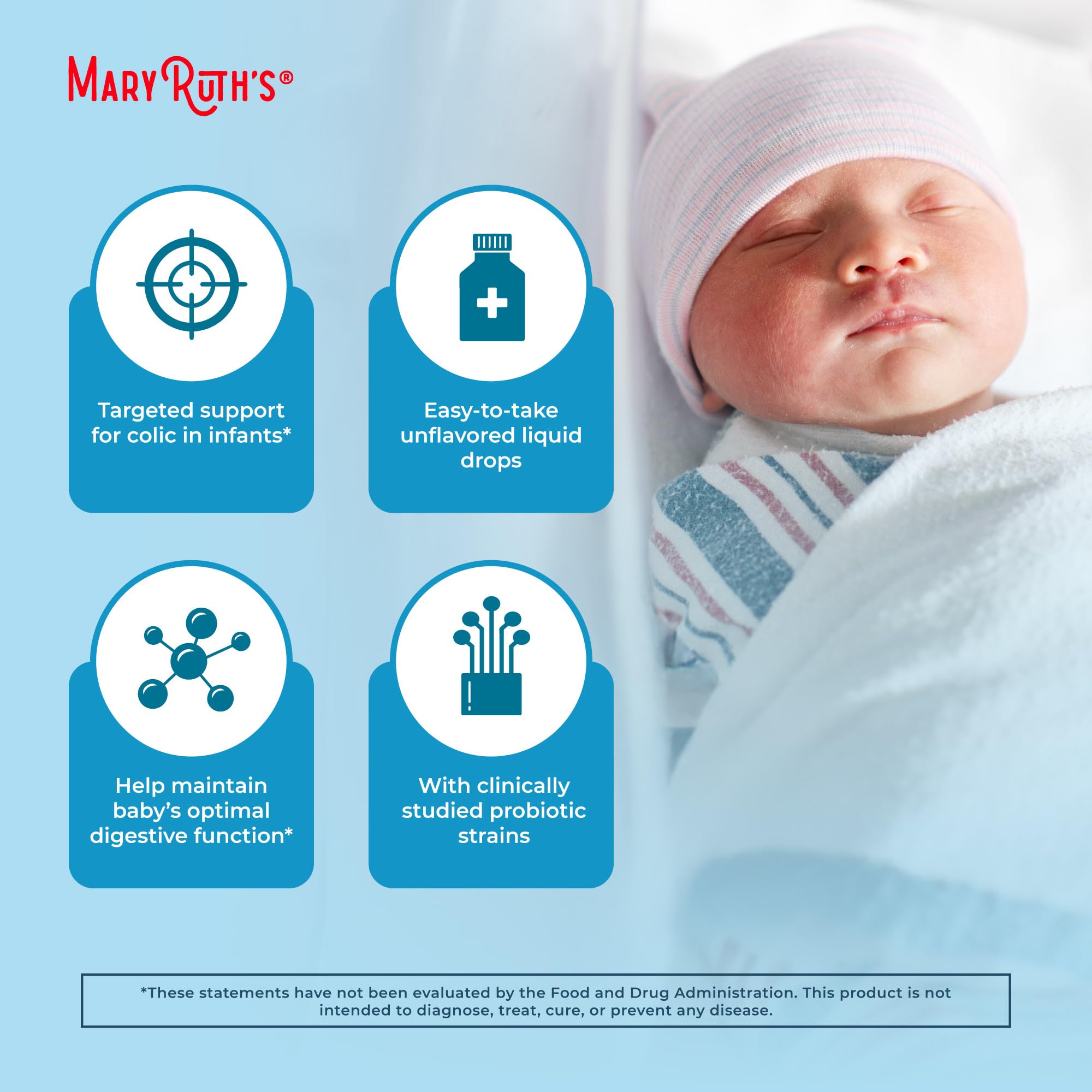 MaryRuth Organics Baby Probiotic Drops | Liquid Precision Probiotics for Digestive Health | Colic Calm | Occasional Colic Baby Relief | USDA Organic | Vegan | Baby Essentials| 30 Servings