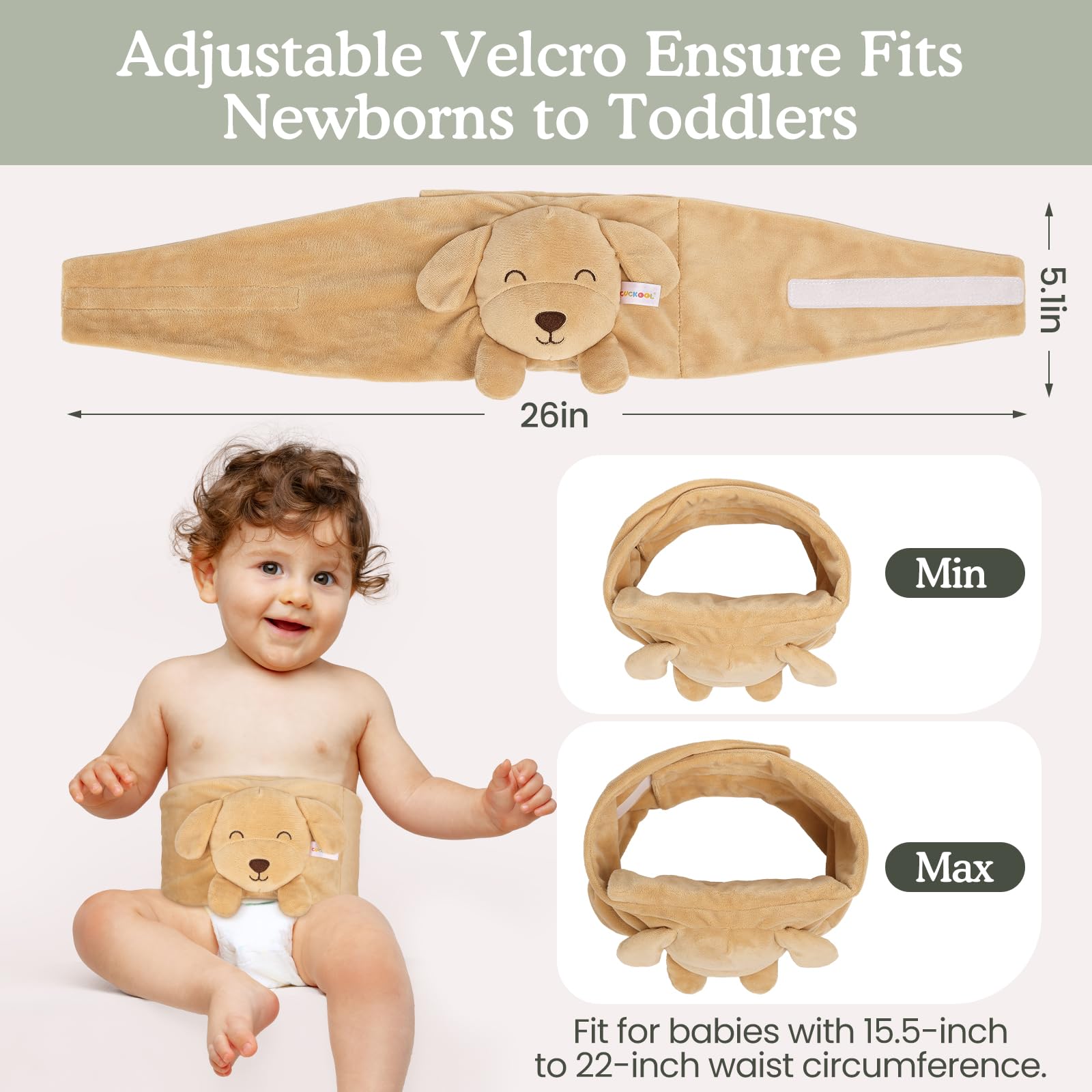 Baby Colic and Gas Relief, Heated Tummy Wrap for Newborns Belly Relief by Soothing Warmth, Baby Heating Pad Swaddling Belt Relief & Soothe Gas, Colic and Upset Stomach for Newborns to Toddler (Puppy)