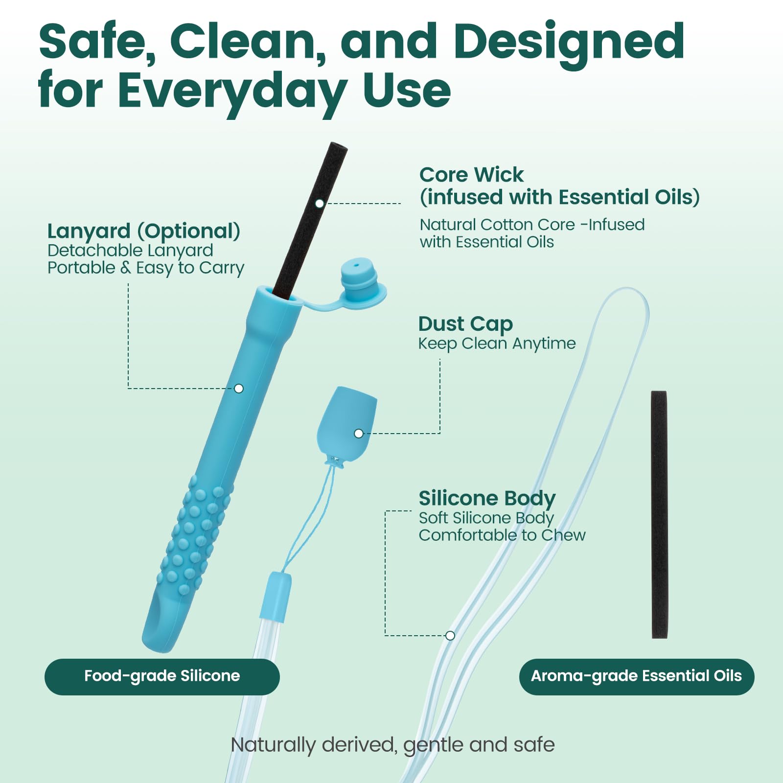 3 Pack Chewable Silicone Aroma Sticks with Essential Oils for Stress Relief & Fresh Breath, Improving Pen Biting & Smoking Habits. (Multicolor)