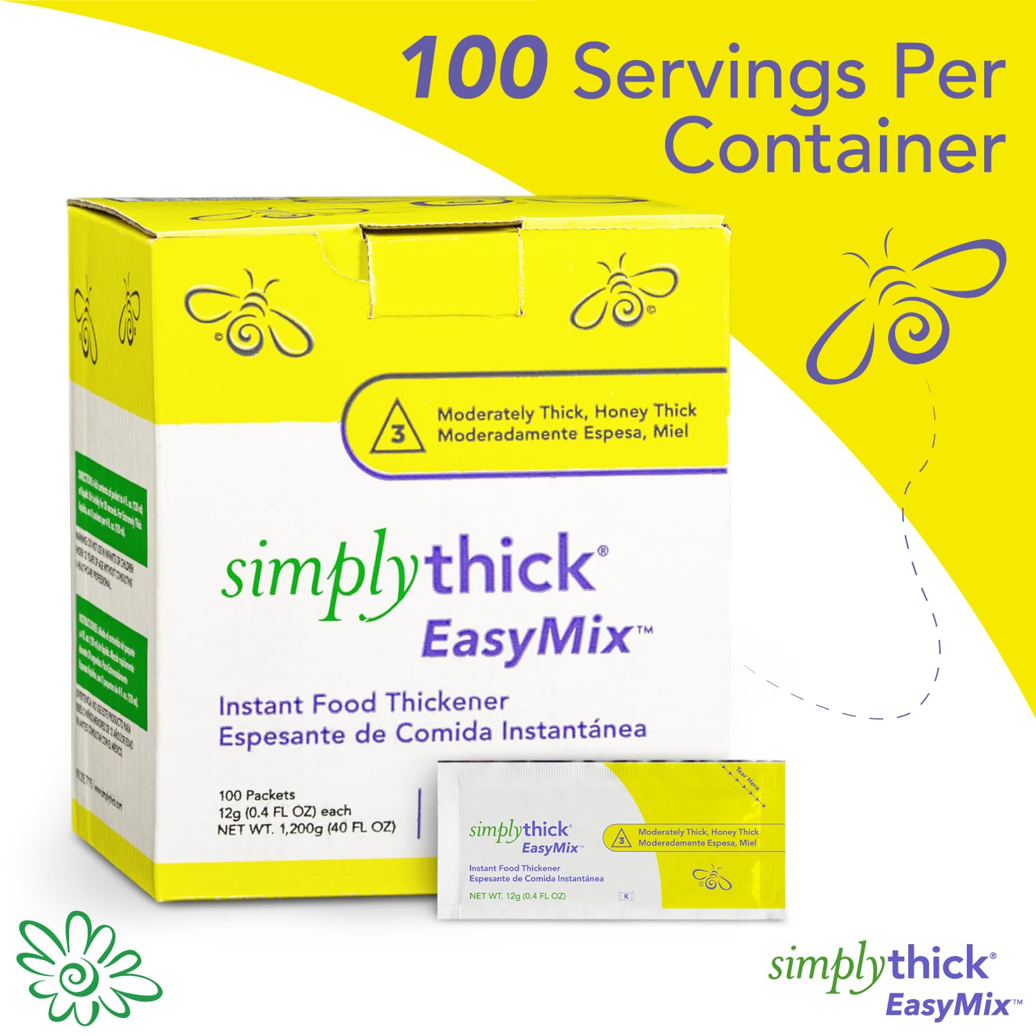 SimplyThick EasyMix | 100 Count of 12g Individual Packets | Gel Thickener for those with Dysphagia & Swallowing Disorders | Creates An IDDSI Level 3 - Moderately Thick (Honey Consistency)