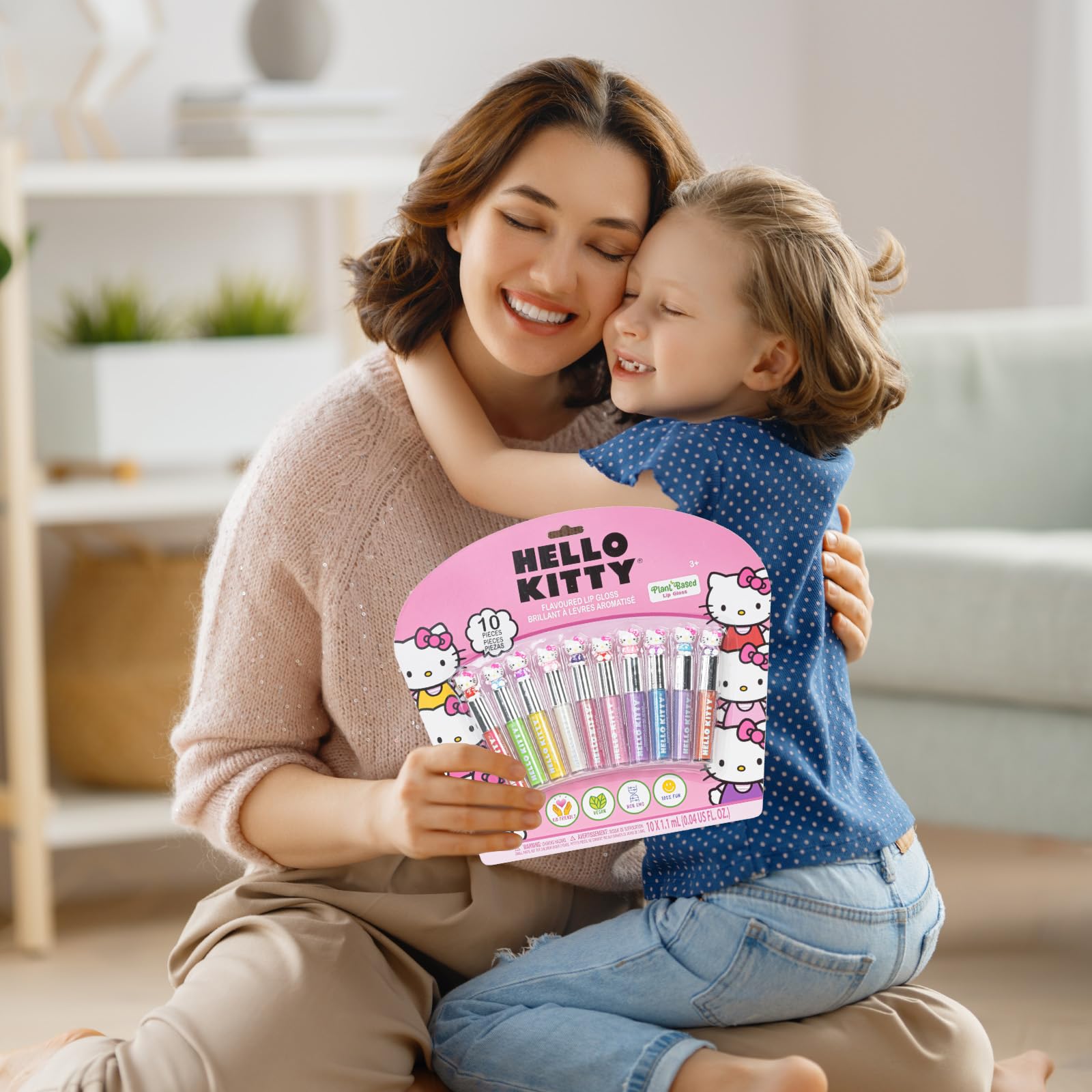 Hello Kitty 10 Piece Plant Based Lip Gloss, Girls Party Favors, First Makeup Set for Girl, Perfect for Parties, Sleepovers, and Birthday Gifts, Ages 3+, by Townley Girl