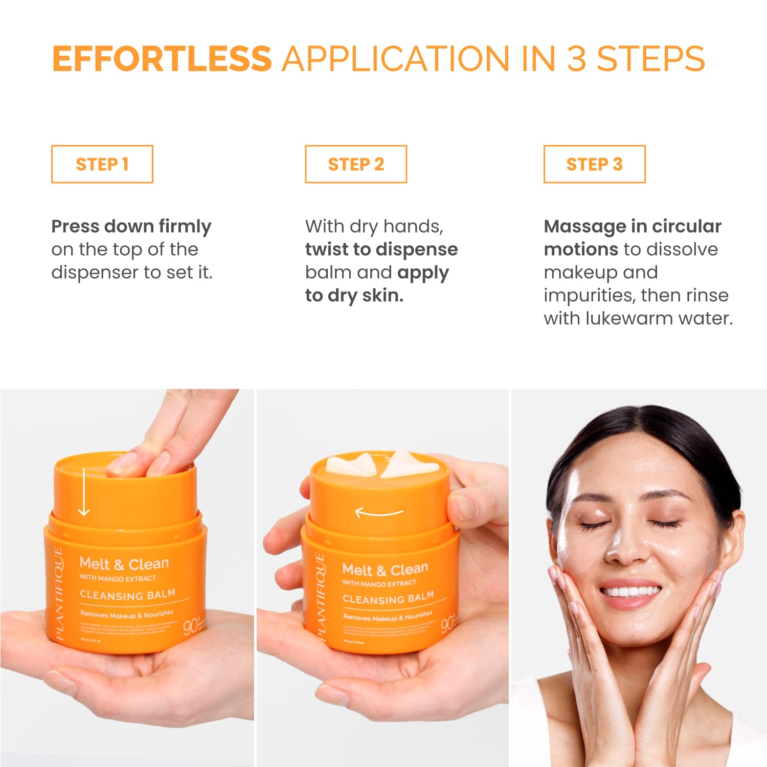 PLANTIFIQUE Korean Cleansing Balm Makeup Remover with Mango & Papaya Extracts, Hyaluronic Acid and Ceramide - Nourishing Melting Cleanser for All Skin Types 1.41 oz / 40 g