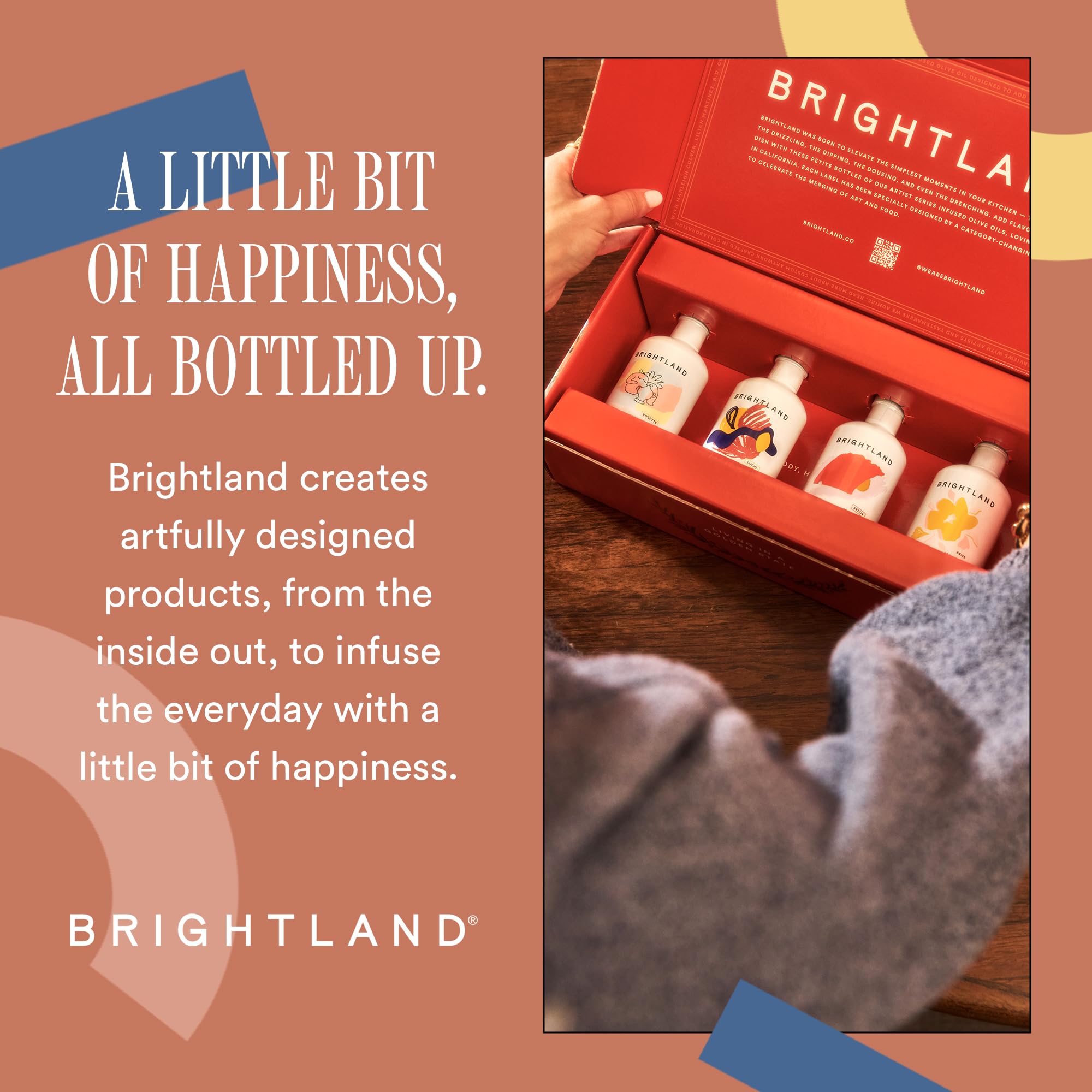 Brightland The Mini Artist Series Gift Set, 4 Piece Set - Olive Oil Bundle Includes Ardor Chili, Rosette Garlic, Lucid Lemon & Arise Basill Infused Oils - 4 x 3.4 Fl Oz Bottles