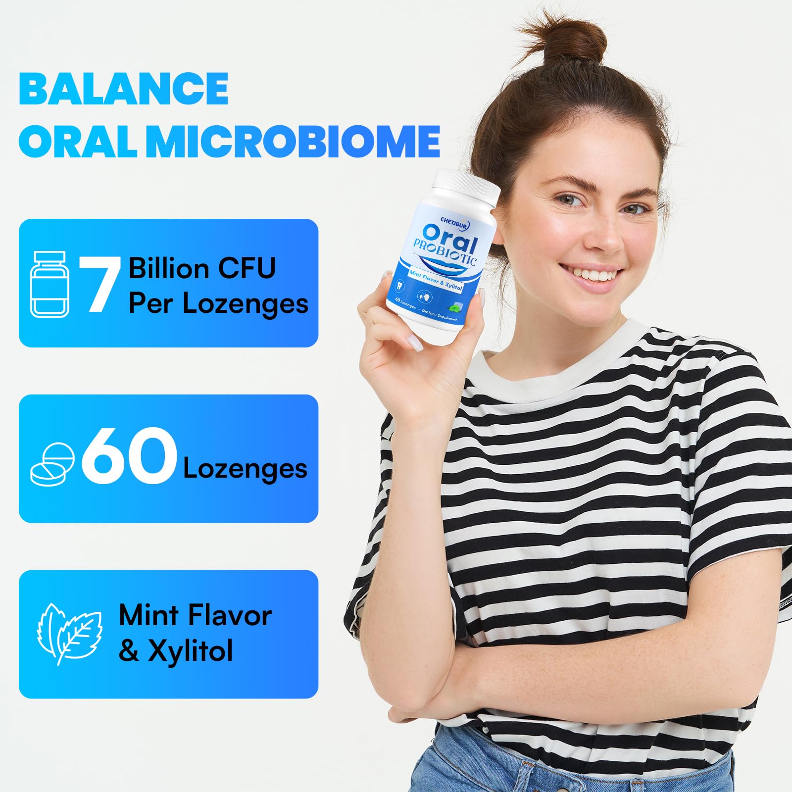 Oral Probiotics, 11 Billion CFU, with M18, A12, Oral Probiotics for Mouth Bad Breath for adults, Dry Mouth, Gum Health & Gum Restore, Chronic Halitosis, Fresh Breath, 60 Lozenges (Mint Flavor)