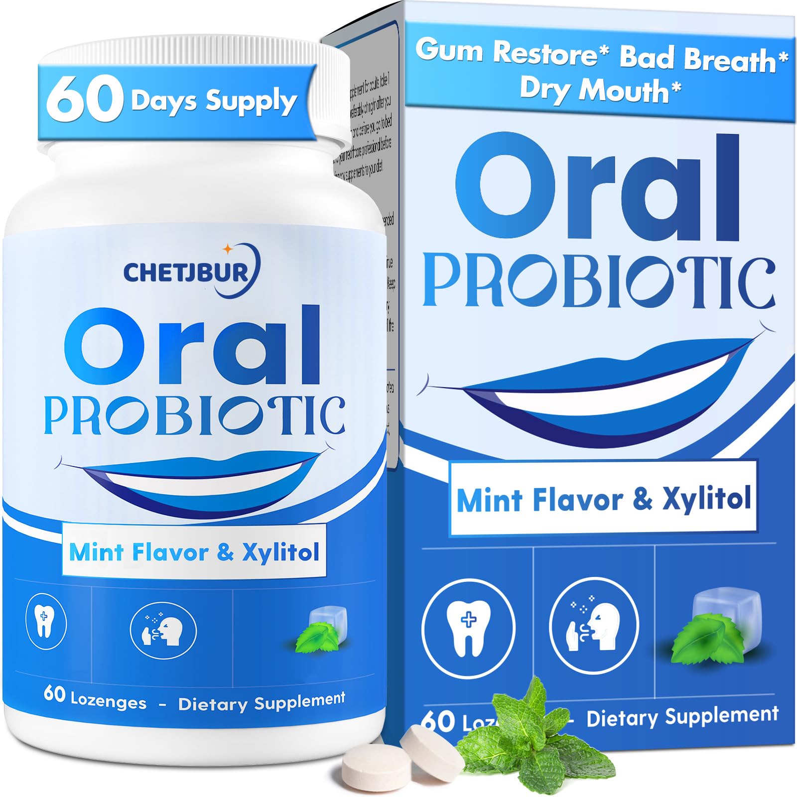 Oral Probiotics, 11 Billion CFU, with M18, A12, Oral Probiotics for Mouth Bad Breath for adults, Dry Mouth, Gum Health & Gum Restore, Chronic Halitosis, Fresh Breath, 60 Lozenges (Mint Flavor)