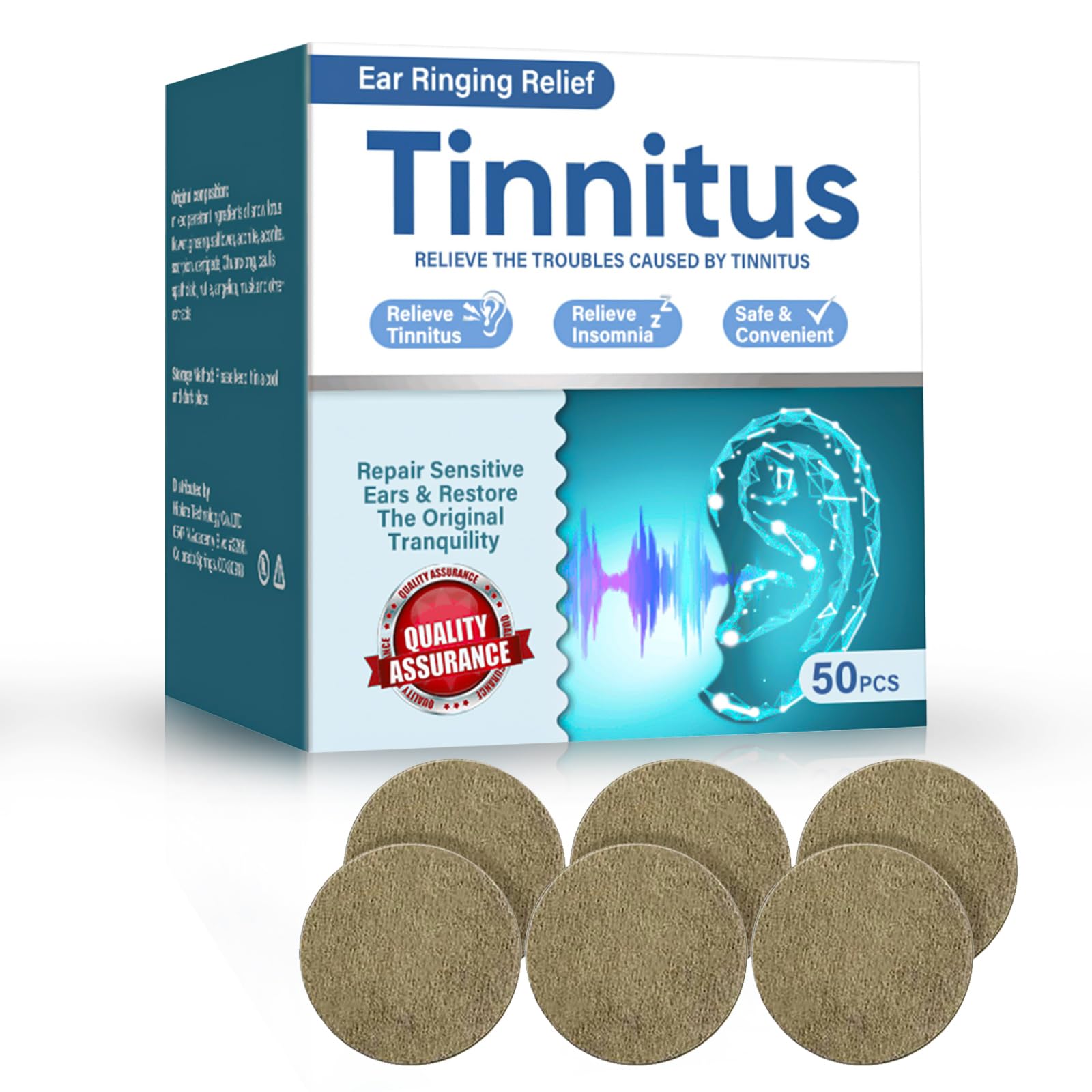 Tinnitus Relief for Ringing Ears, Natural Herbal Tinnitus Relief Patches - Fast-Acting Ear Noise and Buzzing Relief, Improve Hearing Comfort, Portable 50 Pcs for Men & Women at Work or Travel