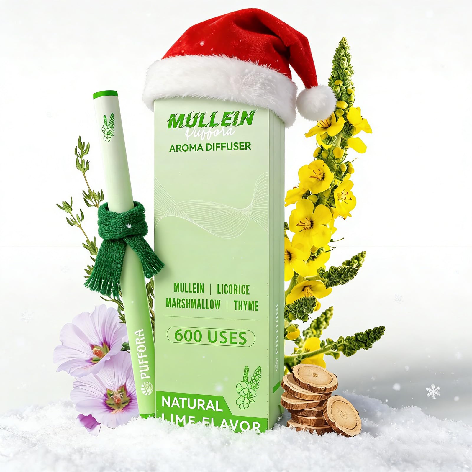 Herbal Diffuser Pen, Supports Lung Rest & Wellness, Breathing and Oral Air Freshening, Plant Based-Mullein, Licorice Root, Marshmallow Root, Thyme Leaf, Mint Oil, Natural Alternative - 600 Uses