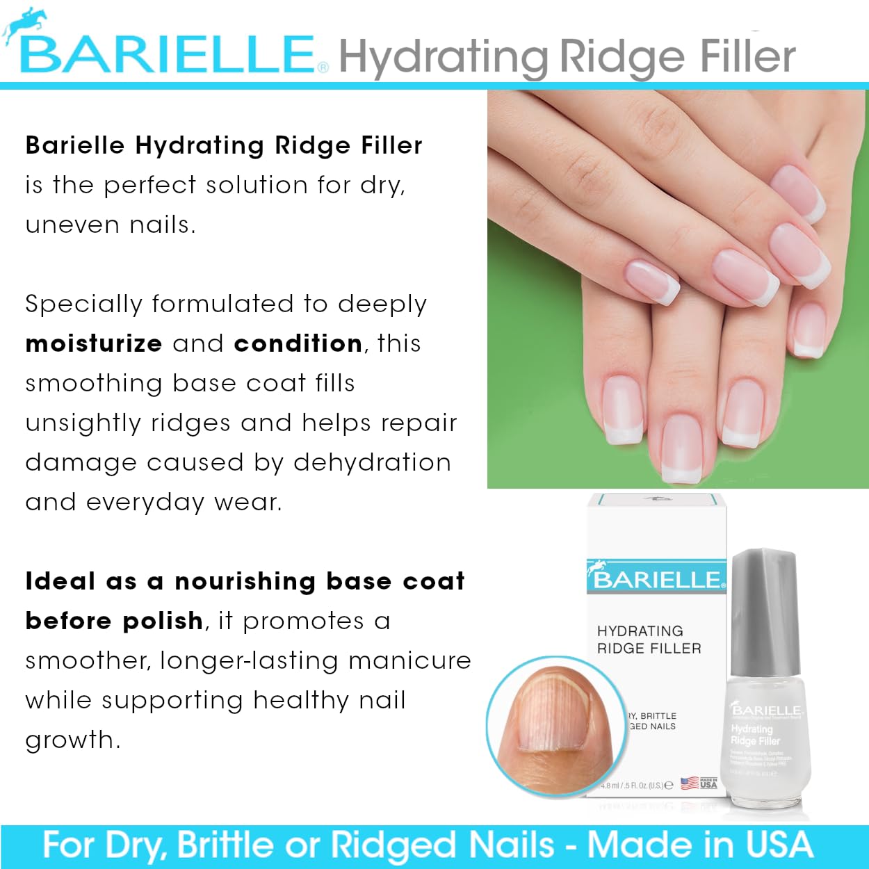 Barielle Hydrating Ridge Filler For Dry, Brittle, Ridged Nails & Nail Growth, Fill and Smooths Nail Ridges, Strengthening Base Coat 0.5 Ounce