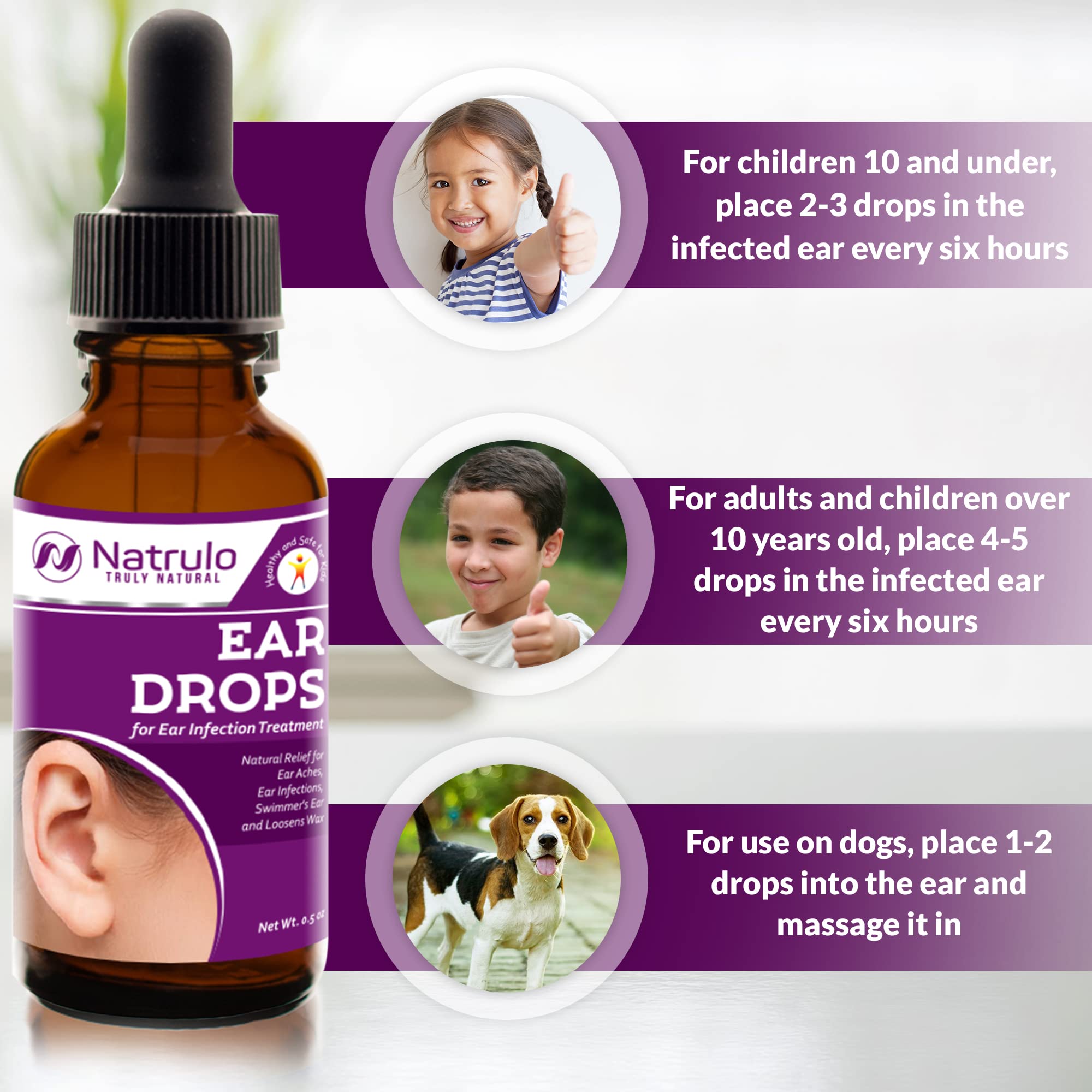 Natural Ear Drops for Ear Infection – Homeopathic Eardrops for Adults, Kids, Baby, & Pets – Relieves Ear Aches, Swimmer's Ear, & Loosens Wax – Kids Safe Ear Health Made in USA