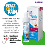 Eosera® Ear Pain MD® for Kids - Maximum Strength Earache Relief Drops with Lidocaine - Doctor Recommended Ear Medicine for Children, Babies & Toddlers 2+ - Fast-Acting Ear Drop Pain Reliever - 12.5mL