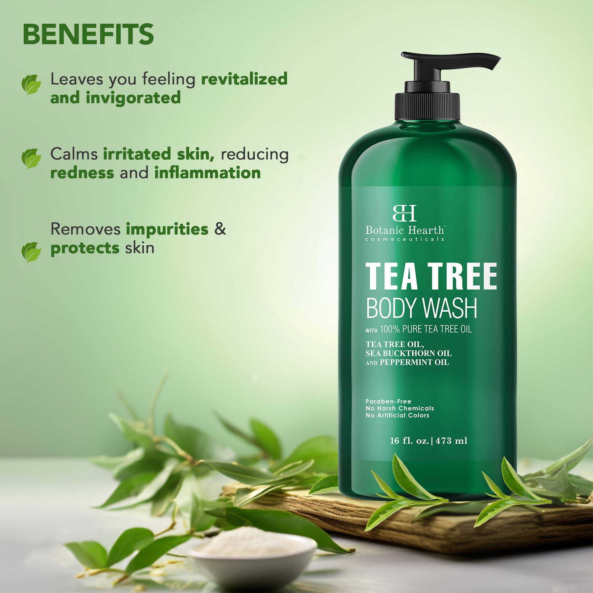 Botanic Hearth Tea Tree Body Wash -16 fl oz- All-Natural Antifungal & Odor-Control Shower Gel for Acne, Athlete’s Foot, Ringworm, Jock Itch & Healthy Skin,Sulfate & Paraben Free, for Men and Women