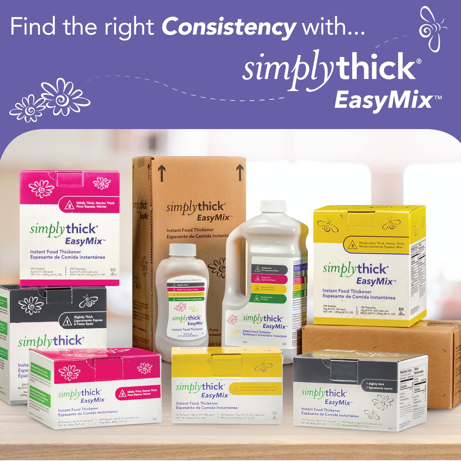 SimplyThick EasyMix | 100 Count of 12g Individual Packets | Gel Thickener for those with Dysphagia & Swallowing Disorders | Creates An IDDSI Level 3 - Moderately Thick (Honey Consistency)