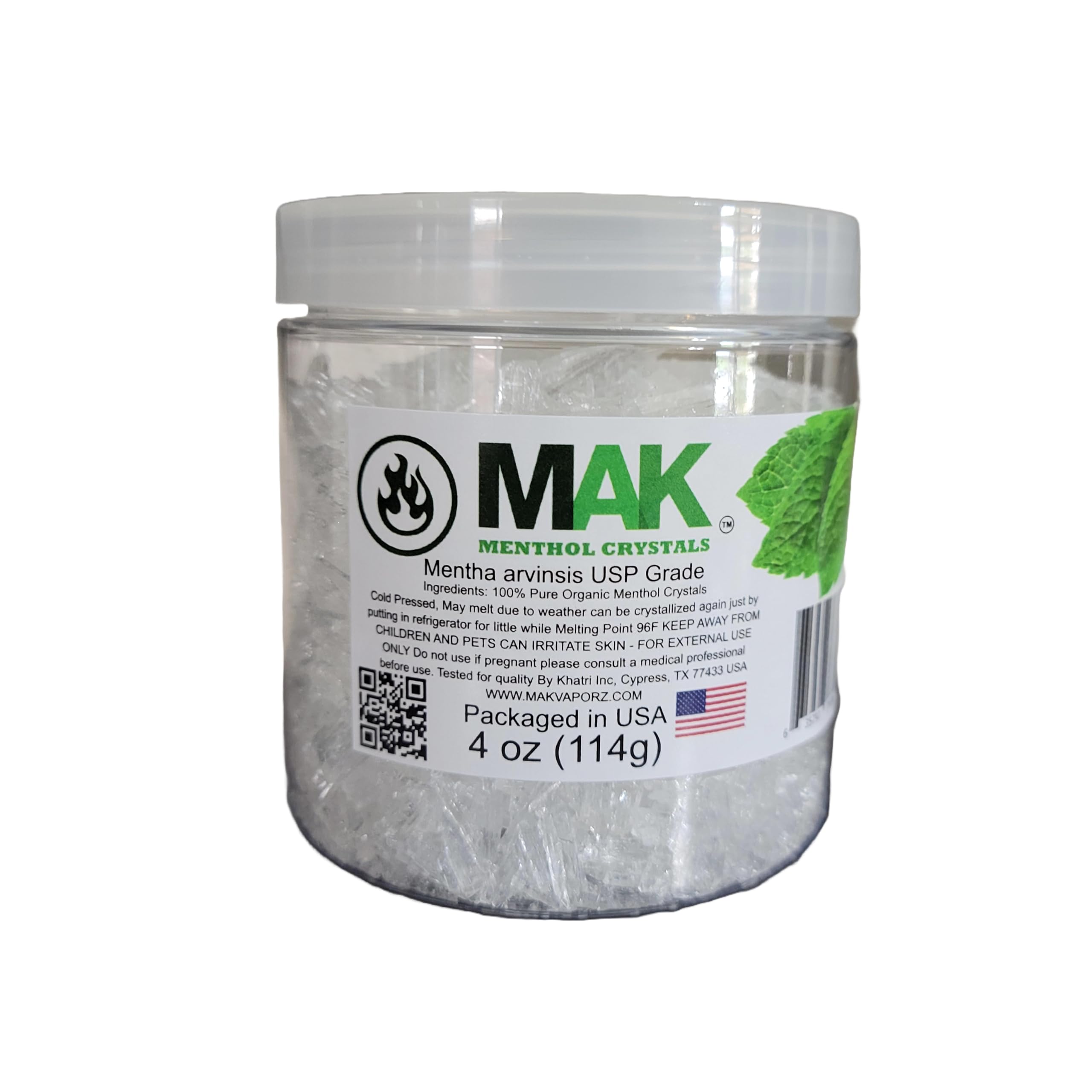 Mak Menthol Crystals 4 oz - Pure Organic 100% Natural - Menthol Crystals from Mint Crystal Mints Mentha Arvensis - Comes in a Jar for Long-Lasting Freshness