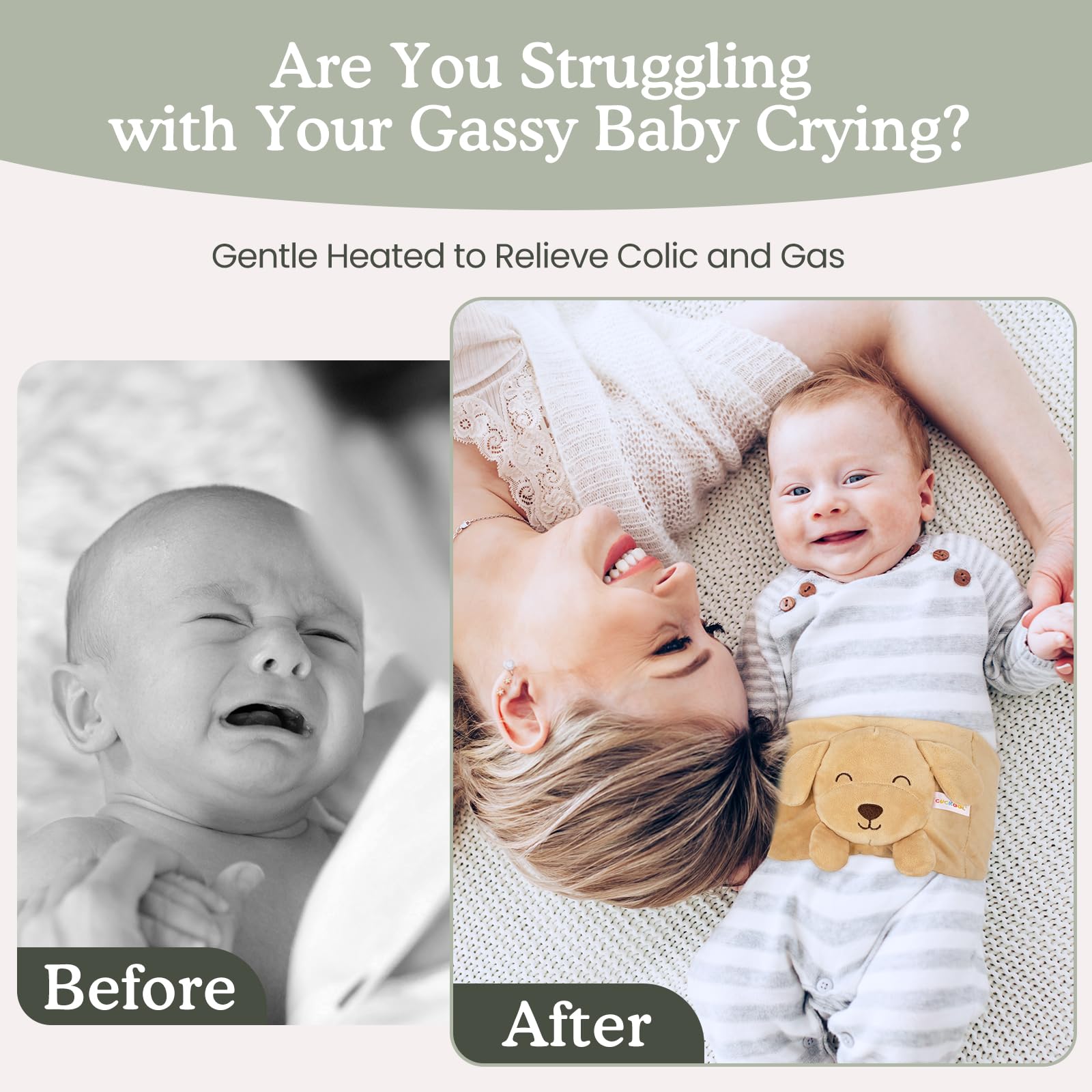 Baby Colic and Gas Relief, Heated Tummy Wrap for Newborns Belly Relief by Soothing Warmth, Baby Heating Pad Swaddling Belt Relief & Soothe Gas, Colic and Upset Stomach for Newborns to Toddler (Puppy)