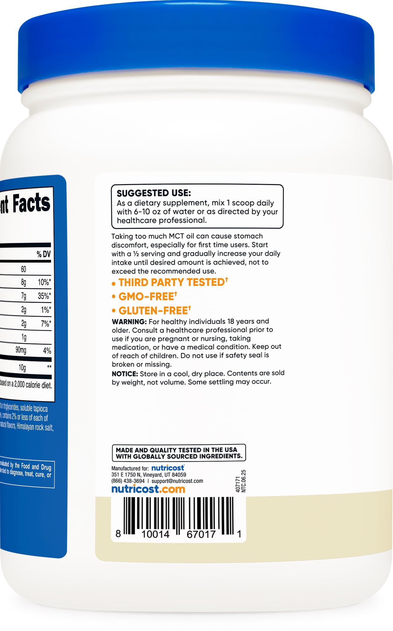 Nutricost Premium MCT Oil Powder (1 LB, Vanilla) - Best for Keto, Ketosis, and Ketogenic Diets - Zero Net Carbs, Non-GMO and Gluten Free, Medium Chain Triglyceride